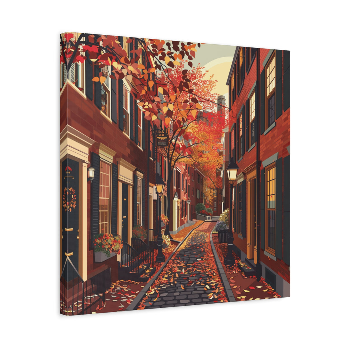 Boston Beacon Hill - New England - Acorn Street - Autumn Cobblestone Alley Stretched Canvas