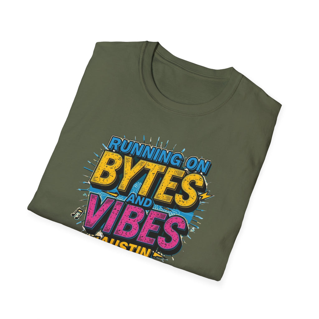 Running on Bytes and Vibes T-Shirt — Austin Retro Tech Graphic Tee