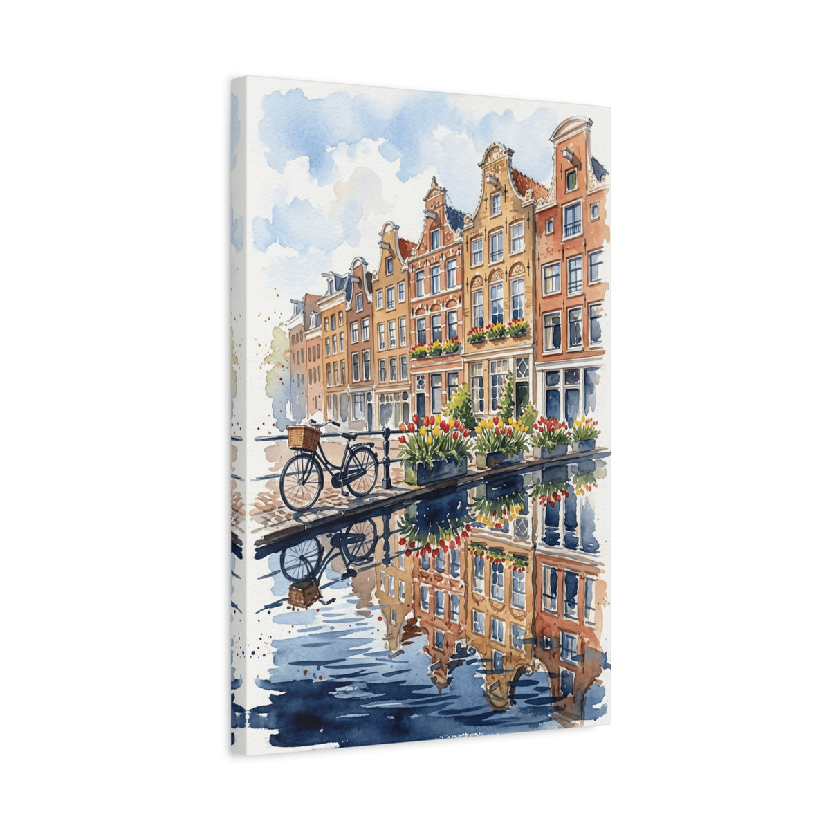Amsterdam Canal Bicycle - Classic Stretched Canvas Wall Art
