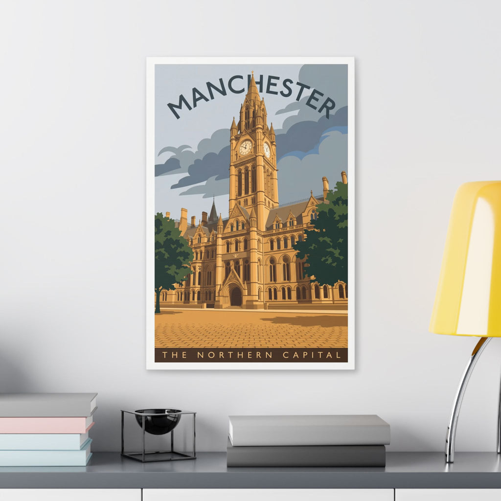 Manchester Vintage Travel Canvas — "The Northern Capital" Stretched Wall Art