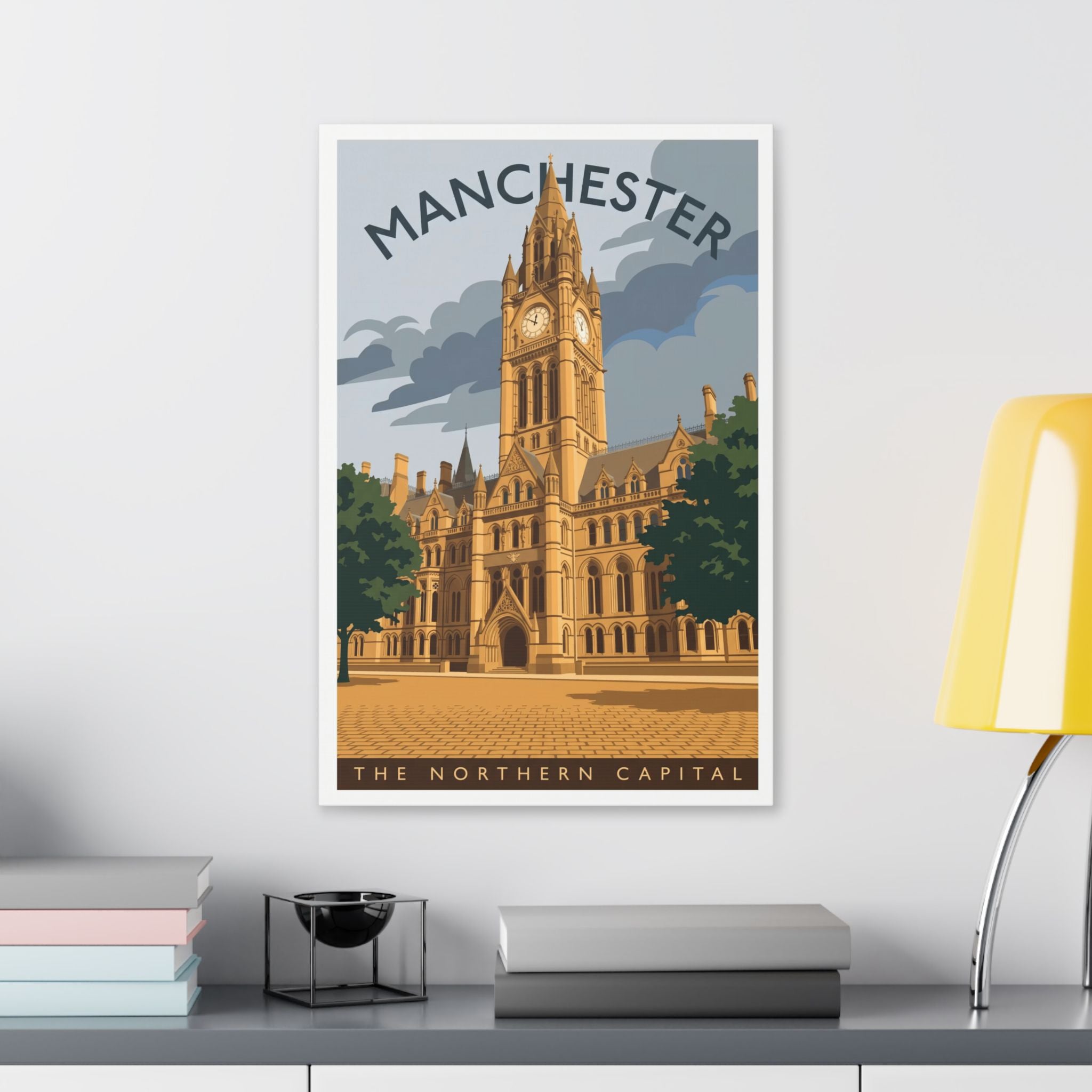Manchester Vintage Travel Canvas — "The Northern Capital" Stretched Wall Art