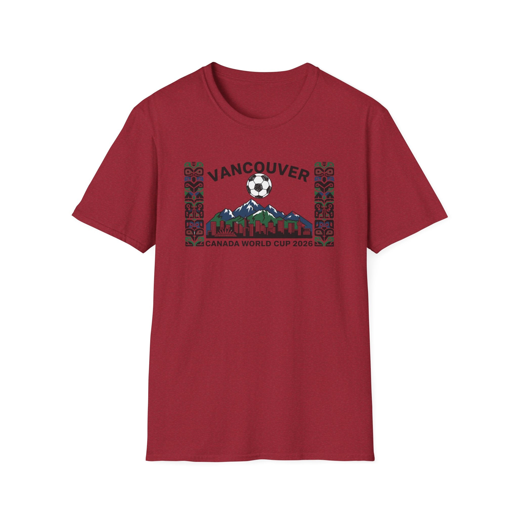Vancouver Canada World Cup 2026 Soccer T-Shirt — City Skyline & Indigenous Pattern