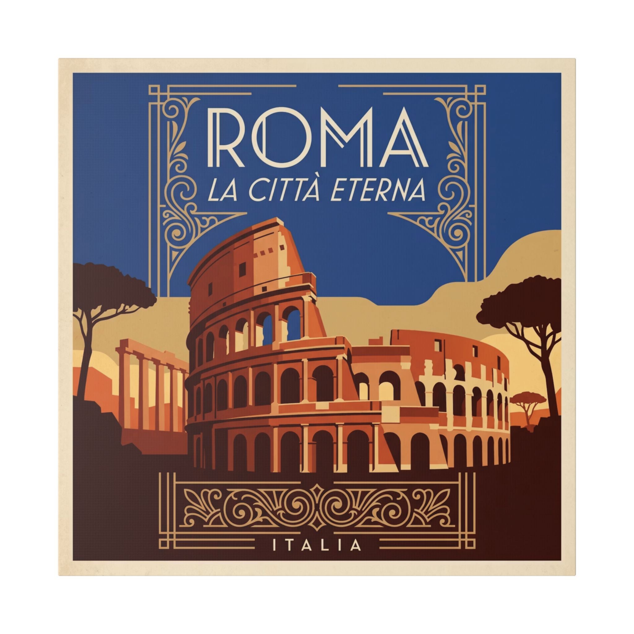 Rome Colosseum Stretched Canvas - 'ROMA La Città Eterna' Vintage Travel Art