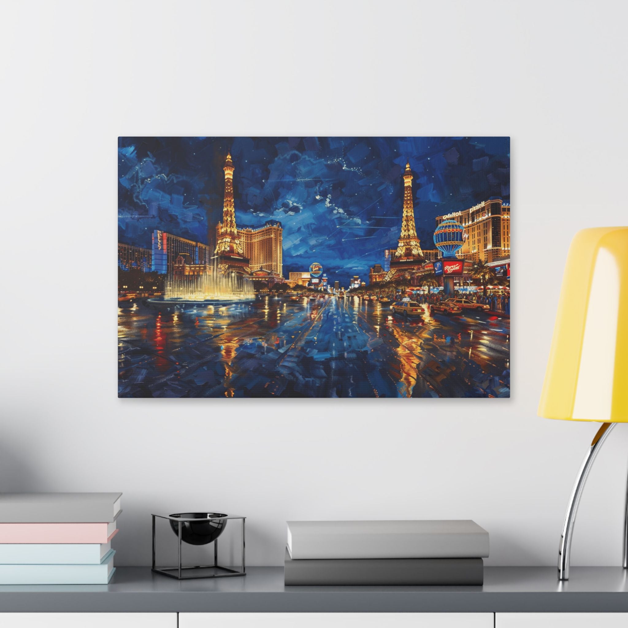 Las Vegas Night Skyline Canvas Wall Art – Illuminated Strip Reflection