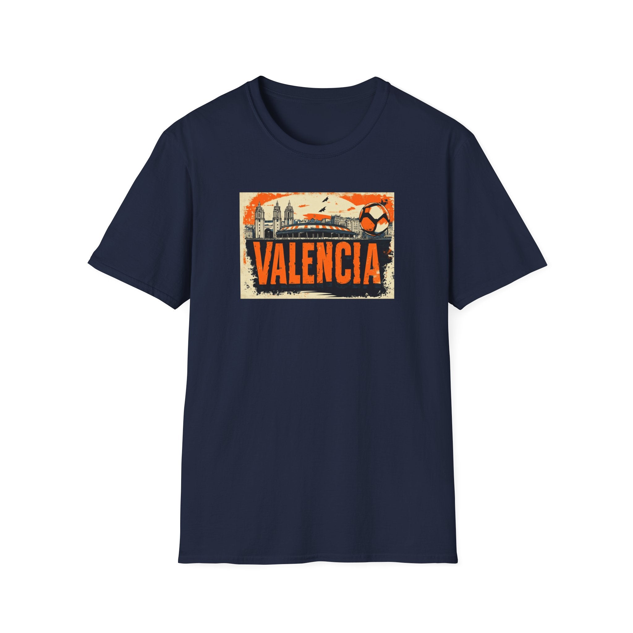 Valencia Vintage Soccer Graphic T-Shirt | City Skyline, Football Art