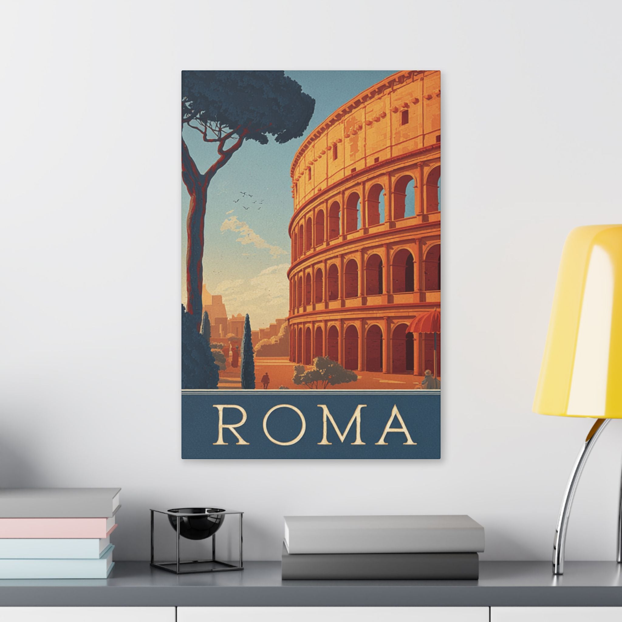 Roma Colosseum Canvas Print — Vintage Travel Poster Wall Art