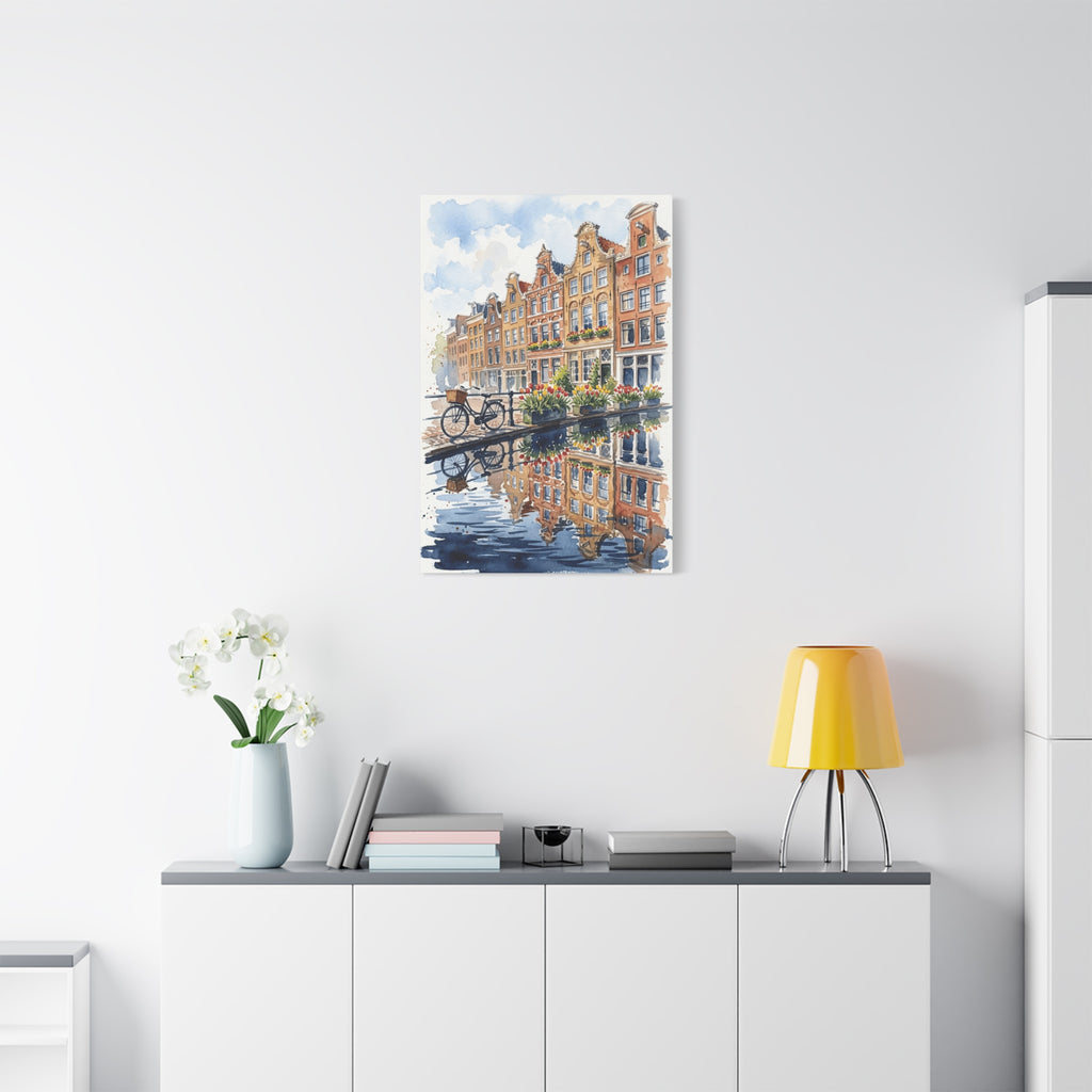 Amsterdam Canal Bicycle - Classic Stretched Canvas Wall Art