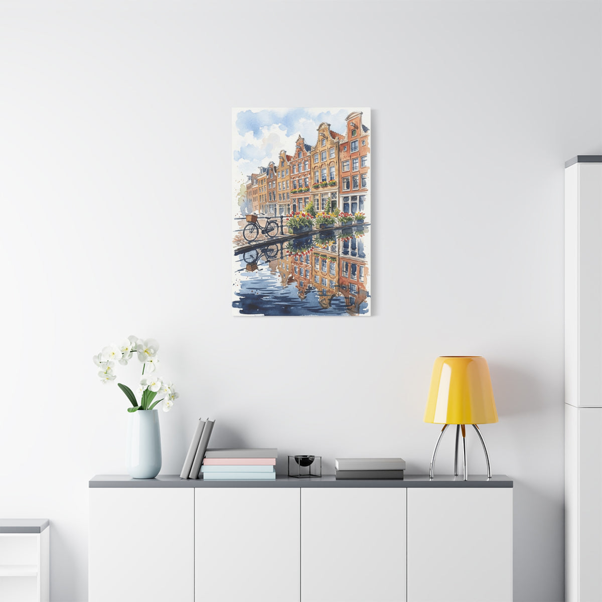 Amsterdam Canal Bicycle - Classic Stretched Canvas Wall Art
