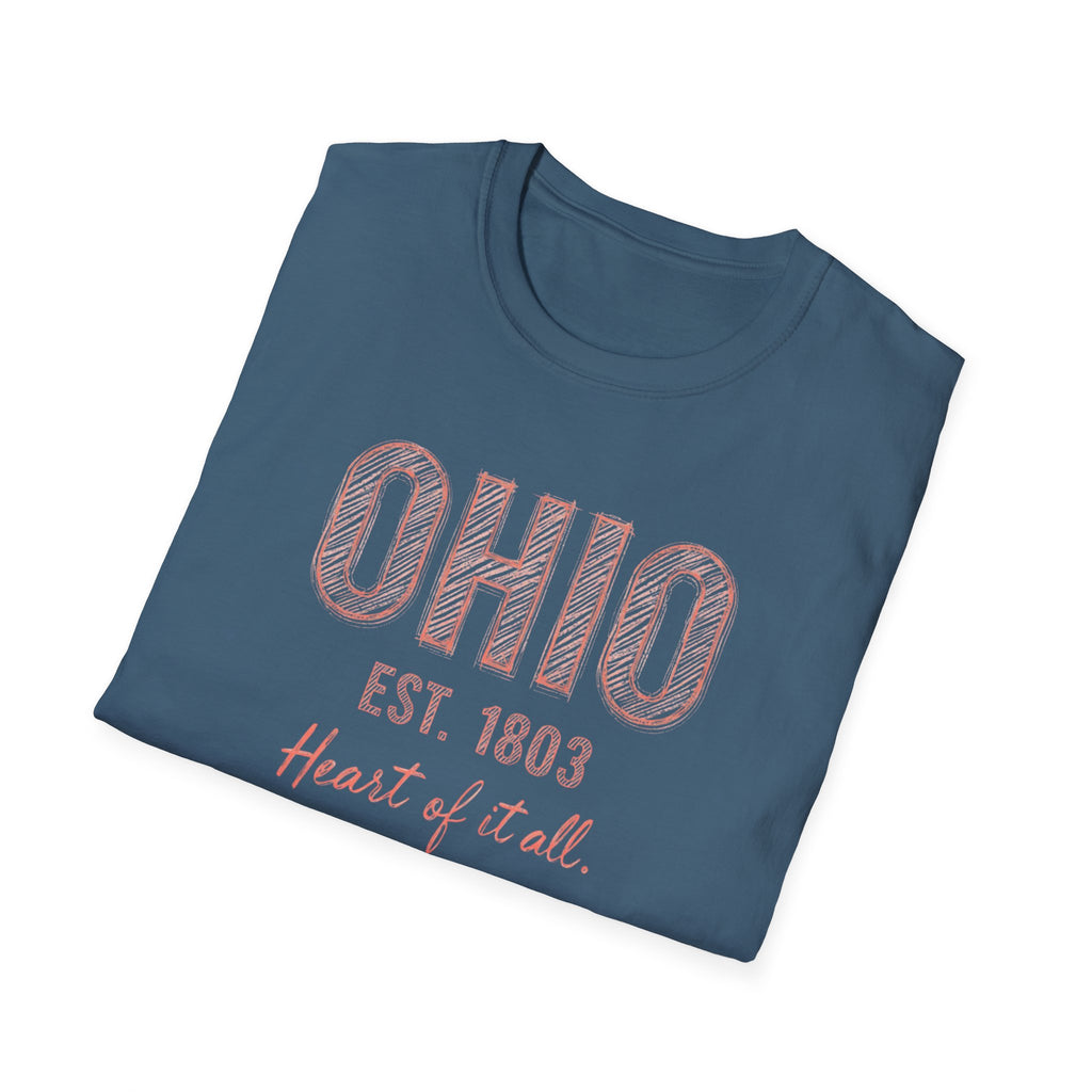 Ohio Heart of It All T-Shirt — Vintage State Pride Tee