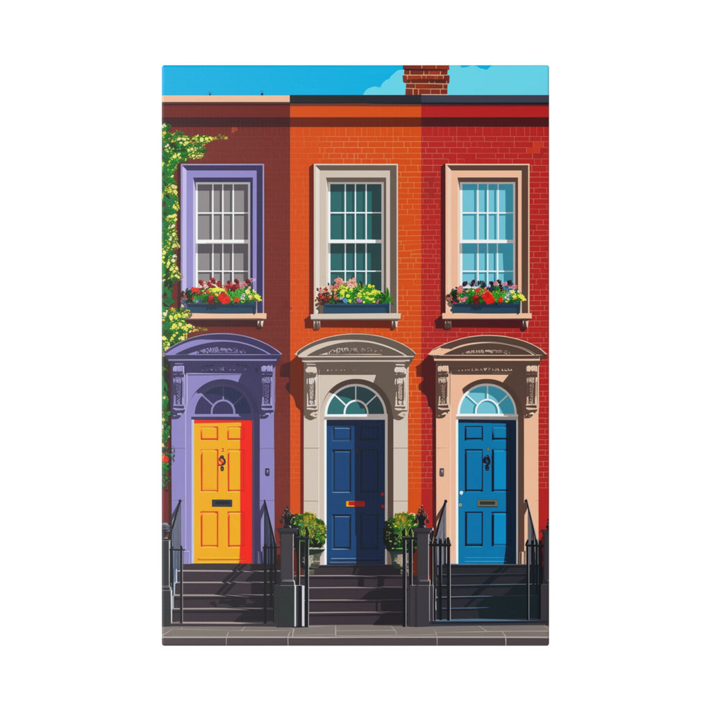 Dublin Georgian Doorway Street Scene - Colorful Rowhouse Canvas Wall Art — Vibrant Townhouse Street Scene