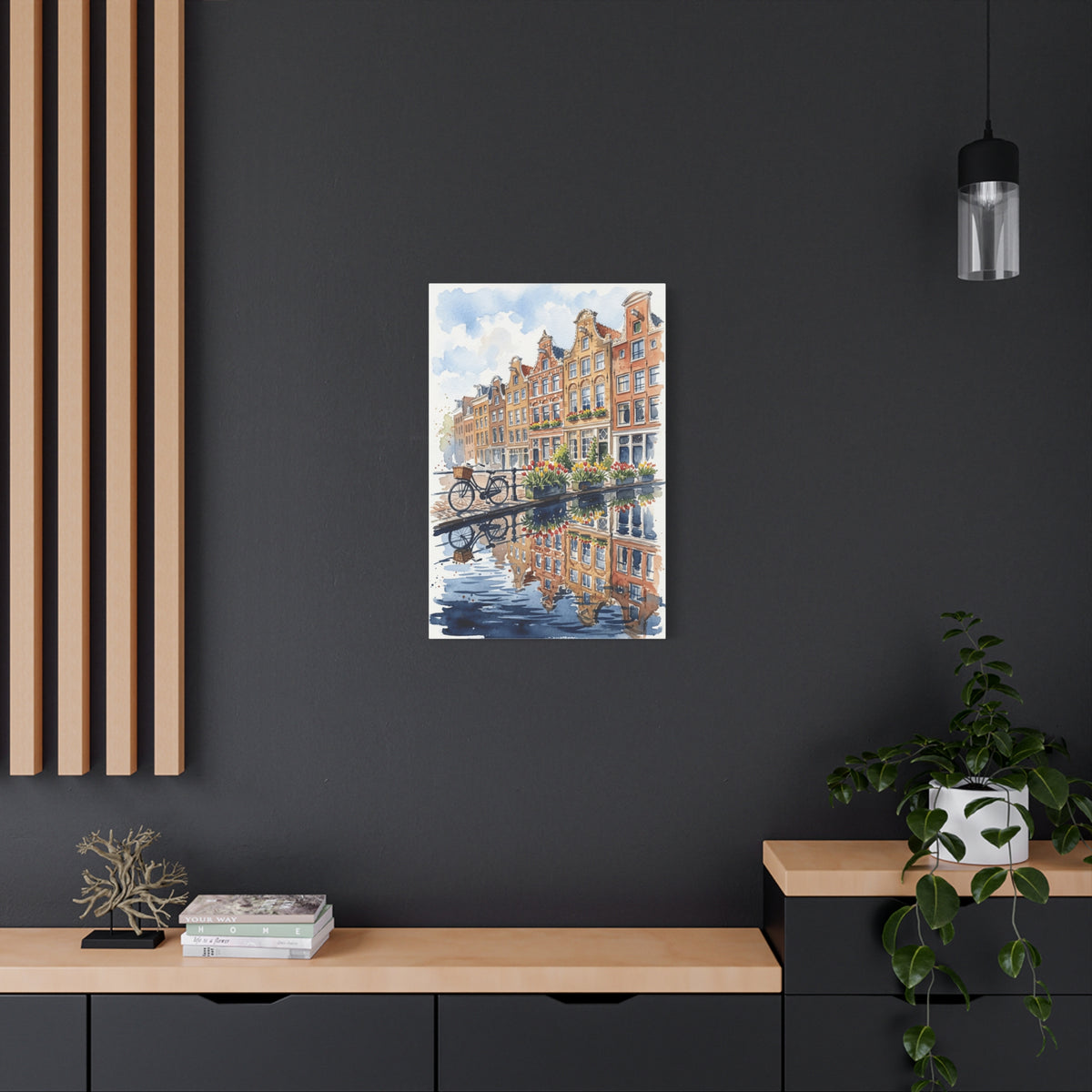 Amsterdam Canal Bicycle - Classic Stretched Canvas Wall Art