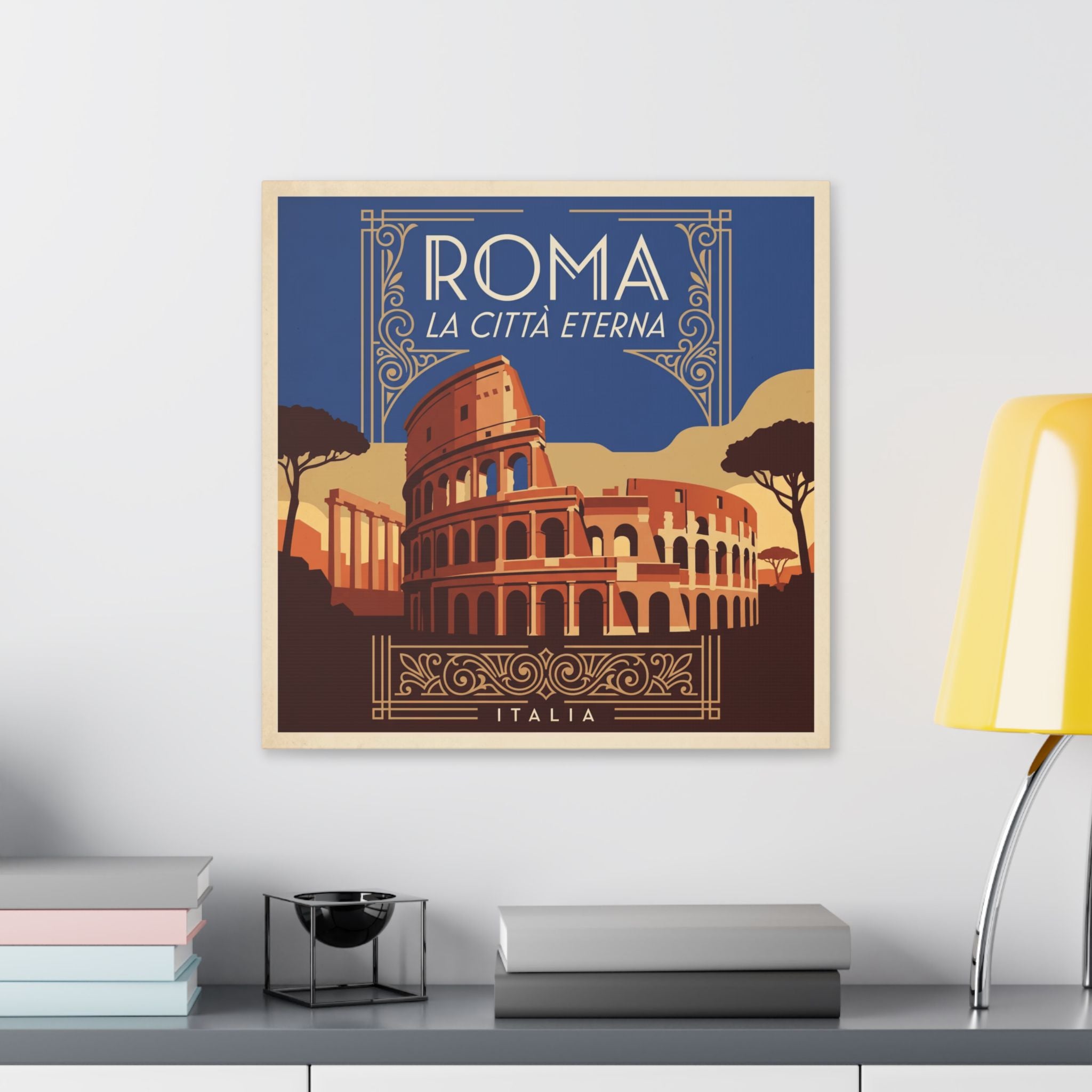 Rome Colosseum Stretched Canvas - 'ROMA La Città Eterna' Vintage Travel Art