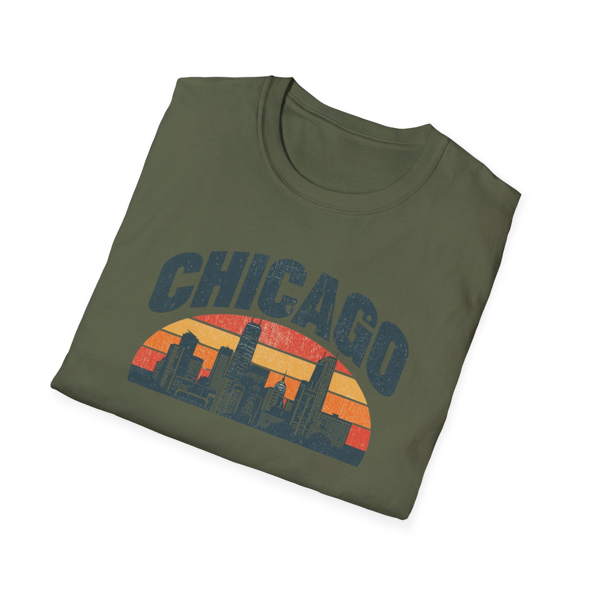 Chicago Skyline T-Shirt — Retro Sunset Cityscape Tee
