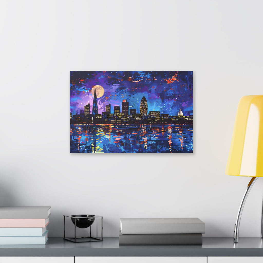 London Skyline Canvas Print – Vibrant Night Cityscape Stretched Wall Art