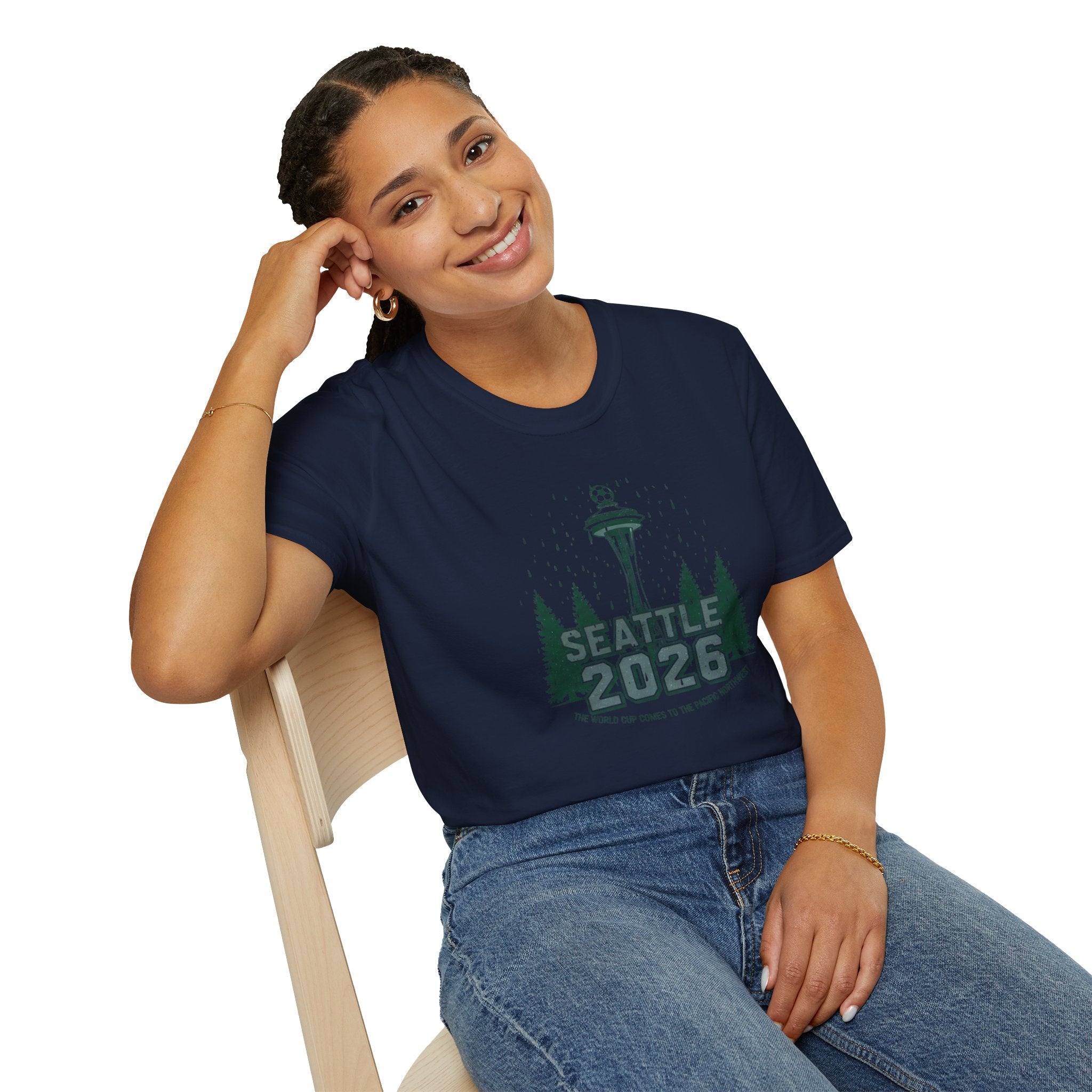 Seattle 2026 Souvenir T-Shirt — Space Needle & Pine Trees Travel Tee