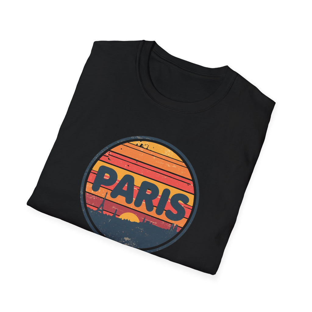 Paris Sunset T-Shirt — Retro Circular Skyline Tee