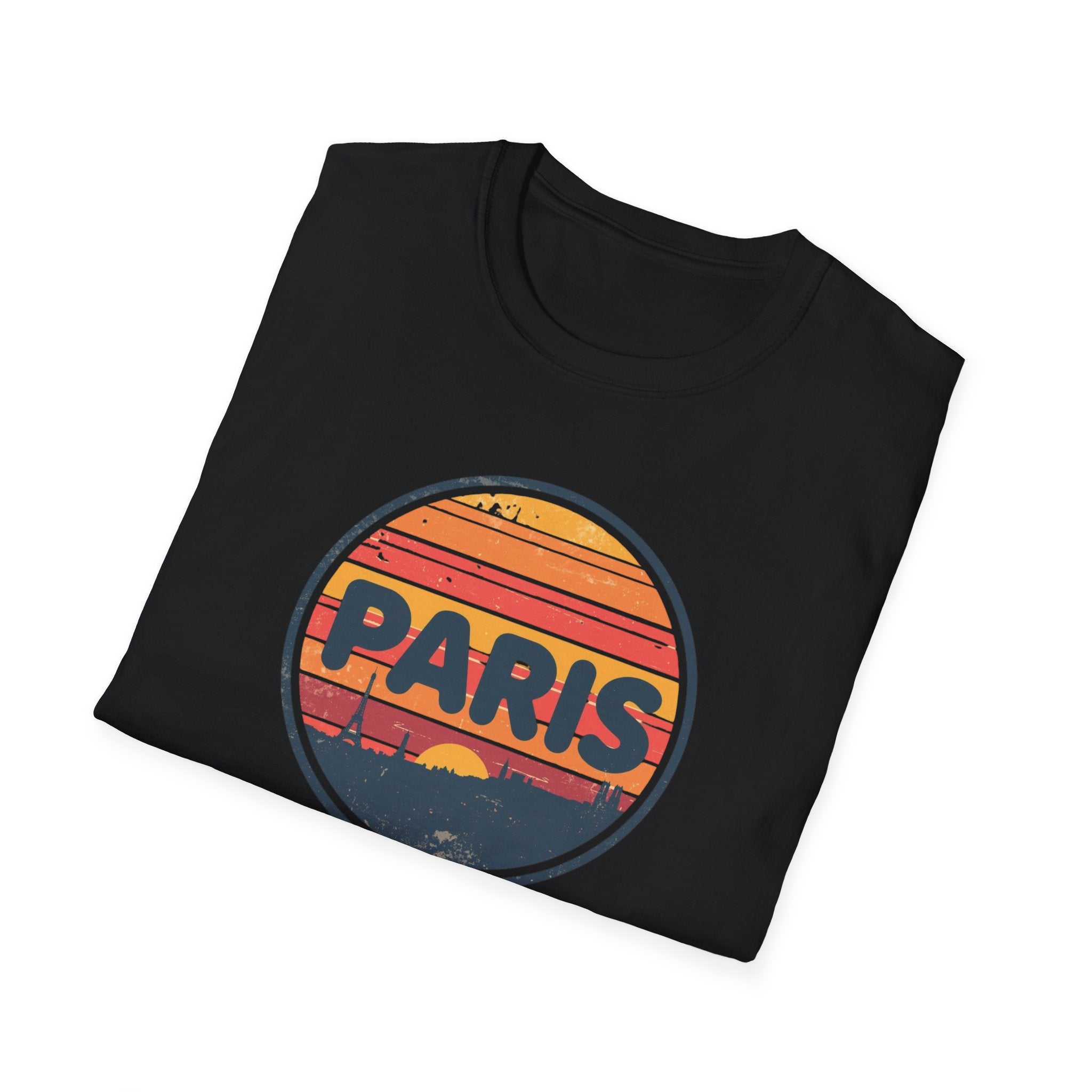 Paris Sunset T-Shirt — Retro Circular Skyline Tee