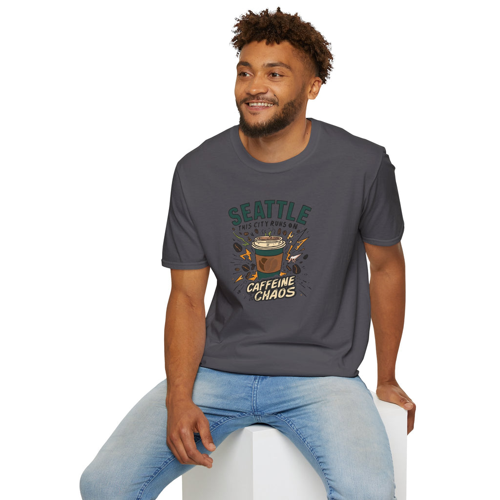 Seattle Caffeine Chaos T-Shirt – This City Runs on Coffee Graphic Tee