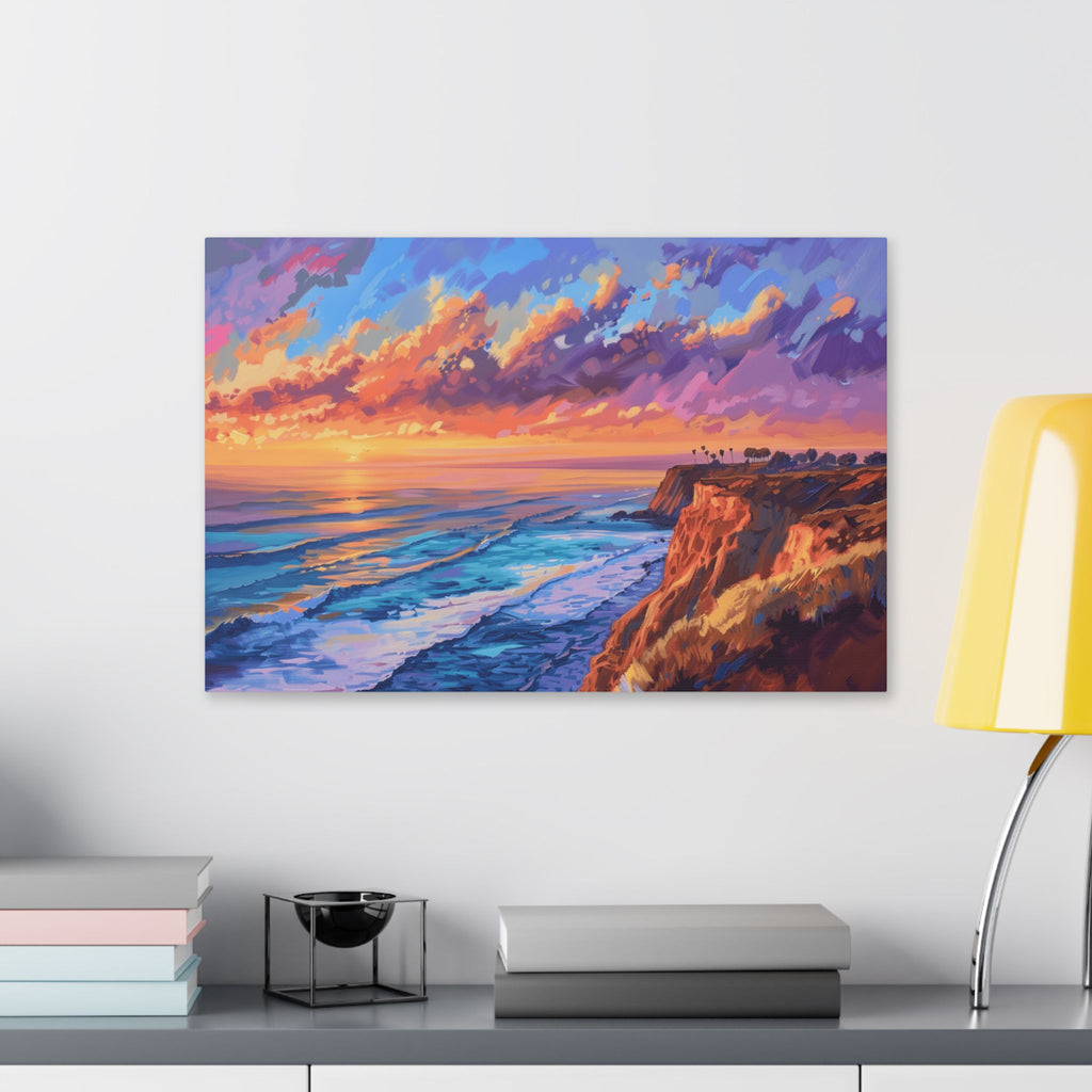 San Diego - La Jolla Cove Coastline - Sunset Cliff Canvas Wall Art — Vibrant Coastal Landscape Print