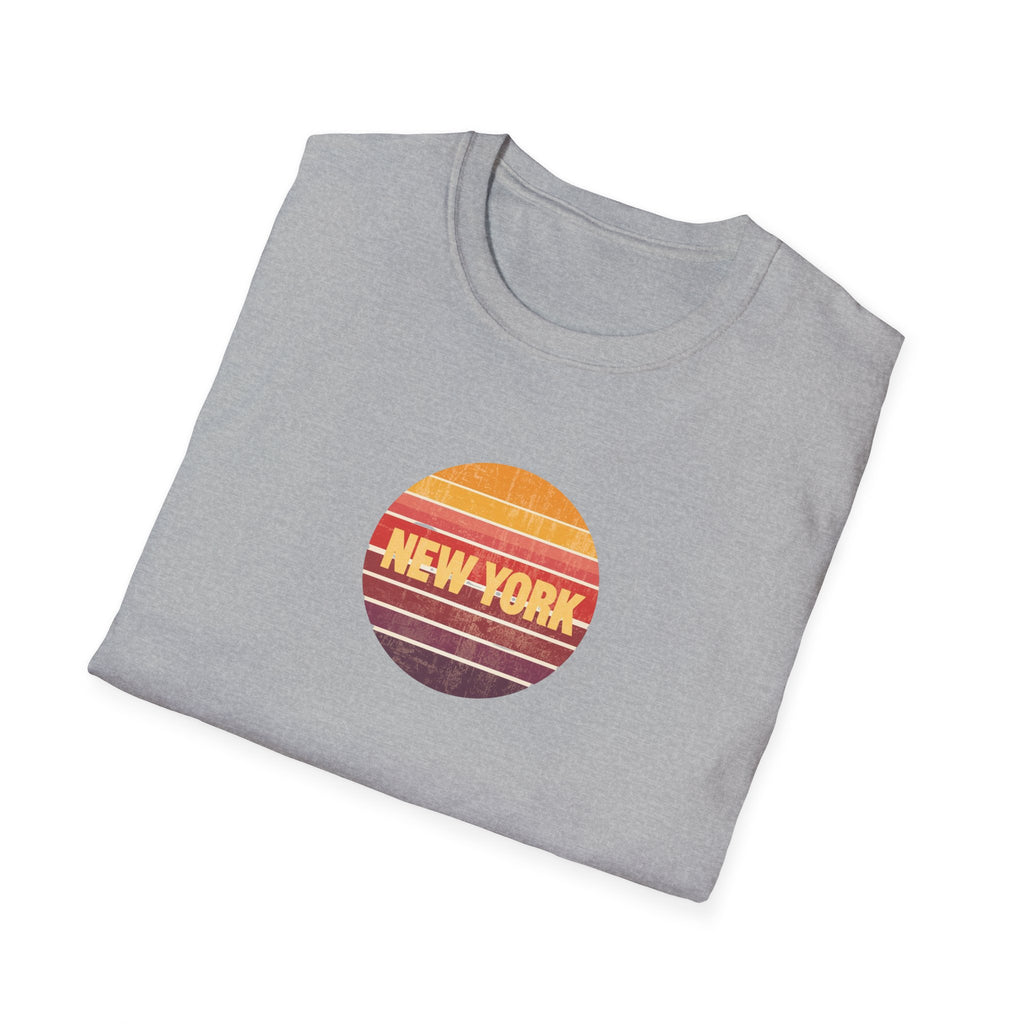 Retro Sunset New York T-Shirt | Vintage Striped City Graphic