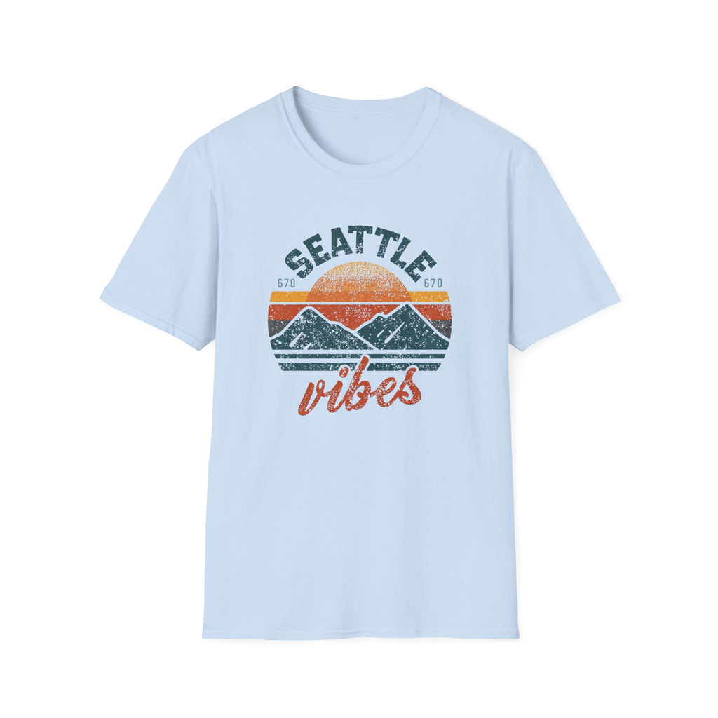 Seattle Vibes T-Shirt — Retro Mountain Sunset Graphic Tee
