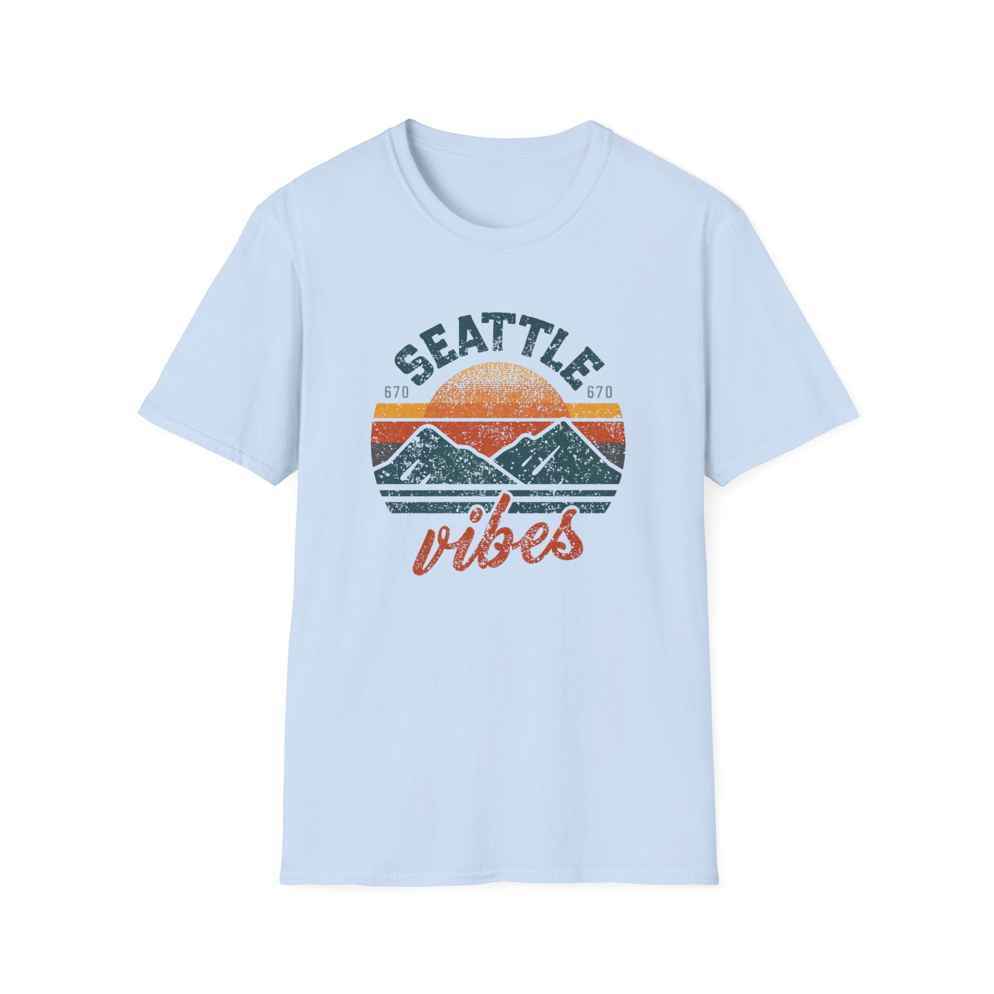 Seattle Vibes T-Shirt — Retro Mountain Sunset Graphic Tee