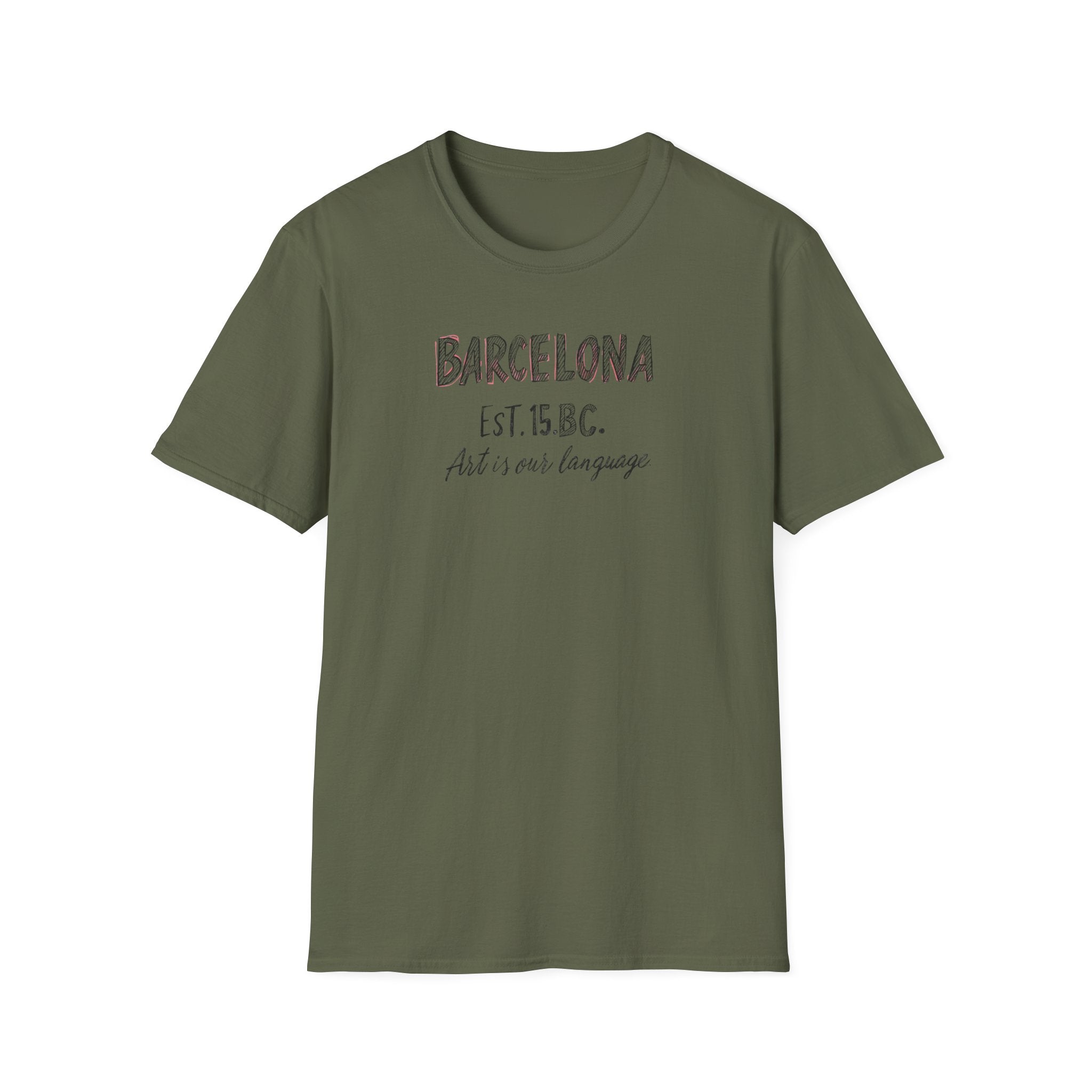 Barcelona Est. 15 B.C. T-Shirt – Vintage Travel Tee with "Art is our language" Script