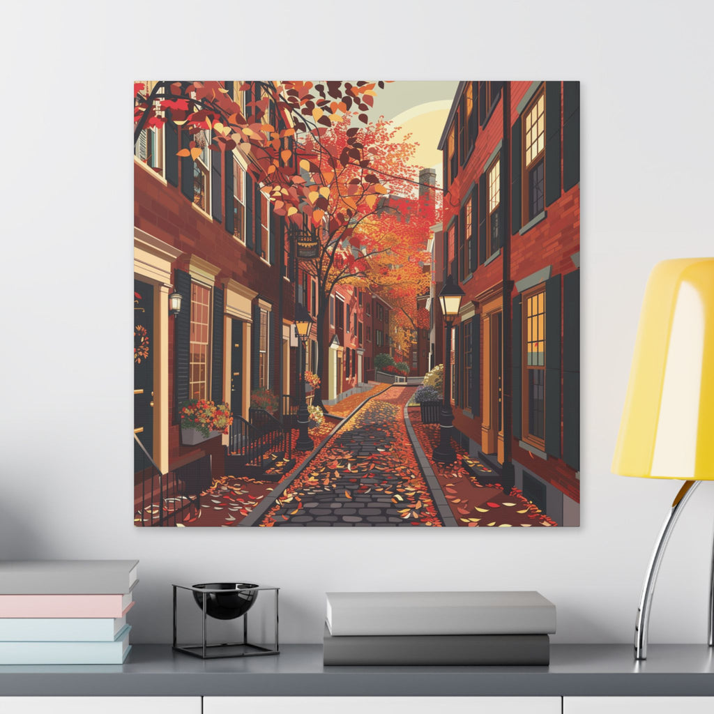 Boston Beacon Hill - New England - Acorn Street - Autumn Cobblestone Alley Stretched Canvas