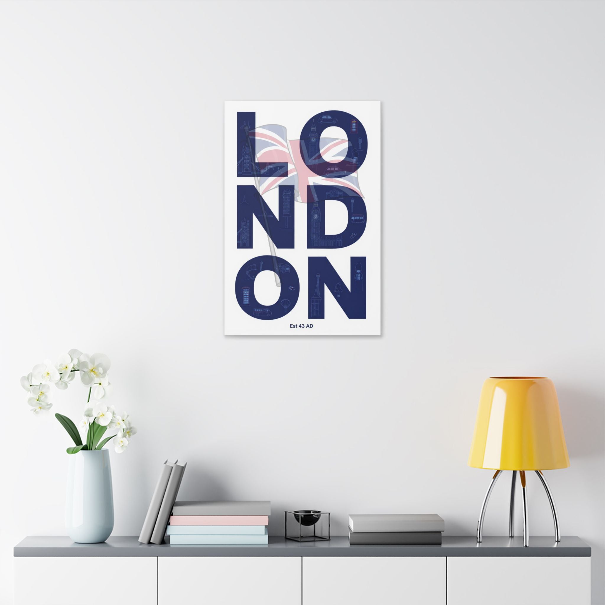 London Typography Canvas Print — Union Jack Split-Text Wall Art