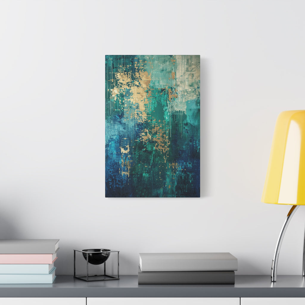 Abstract Teal & Gold Canvas Art  inspired by Vienna – Modern Stretched Wall Art