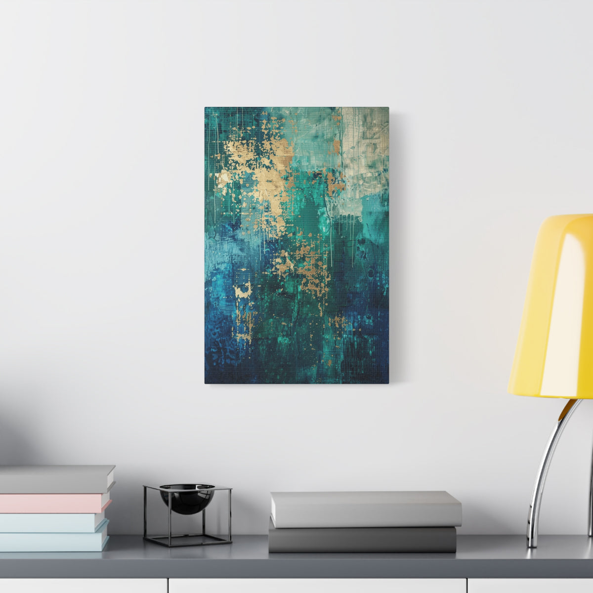 Abstract Teal & Gold Canvas Art  inspired by Vienna – Modern Stretched Wall Art