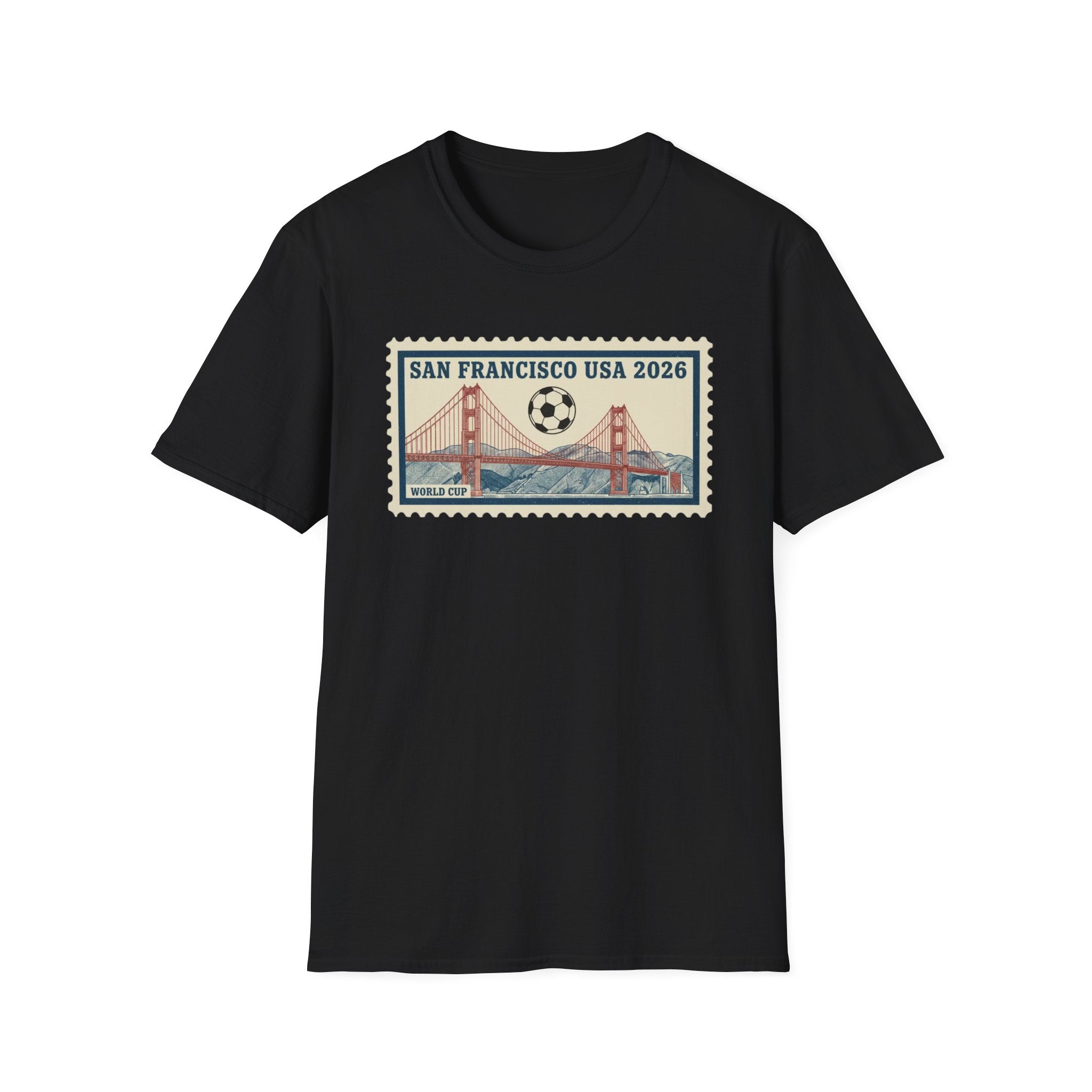 San Francisco 2026 Golden Gate Stamp T-Shirt — Vintage Soccer Postage Design