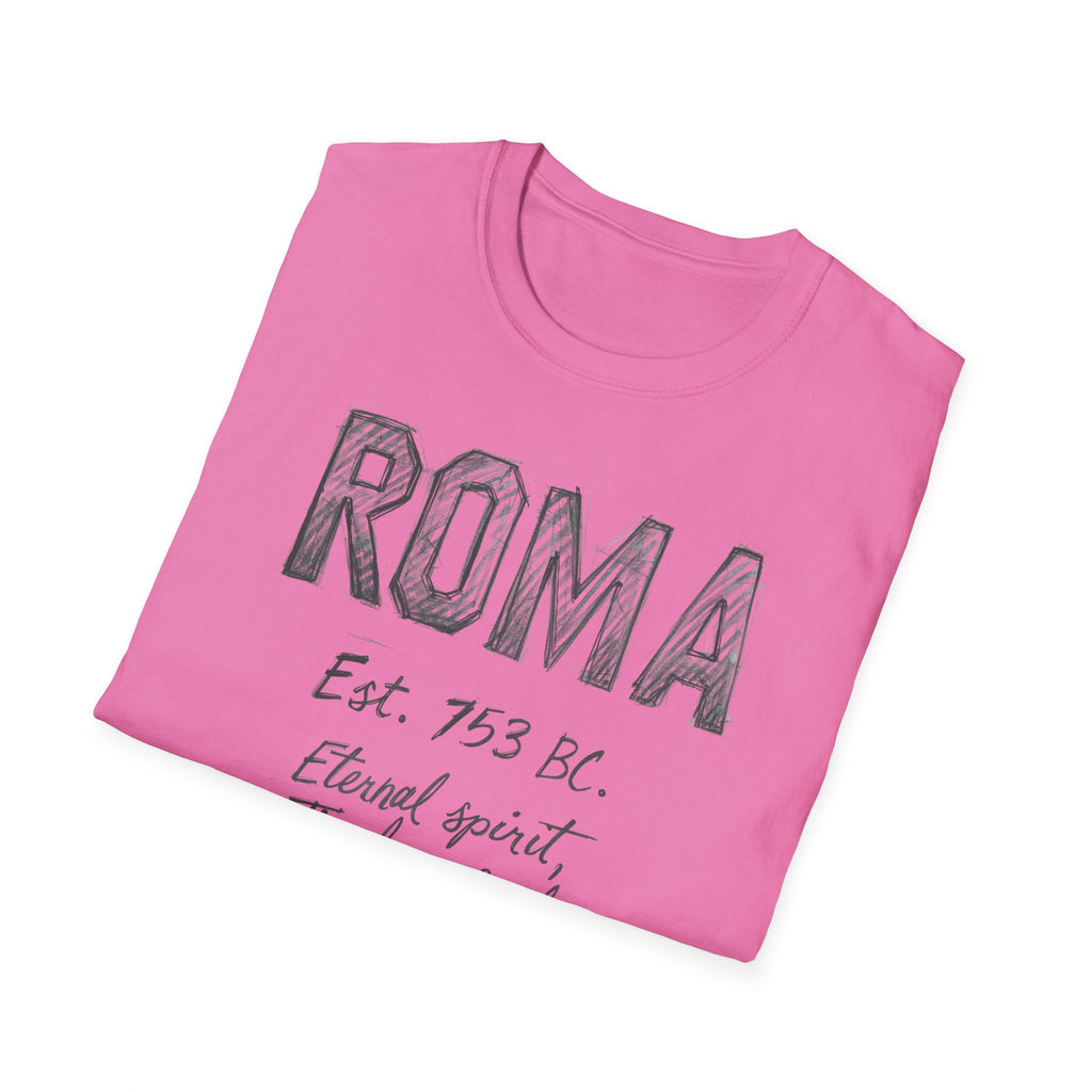 Roma Vintage Script T-Shirt — 'Roma Est. 753 BC, Eternal spirit, Timeless soul'
