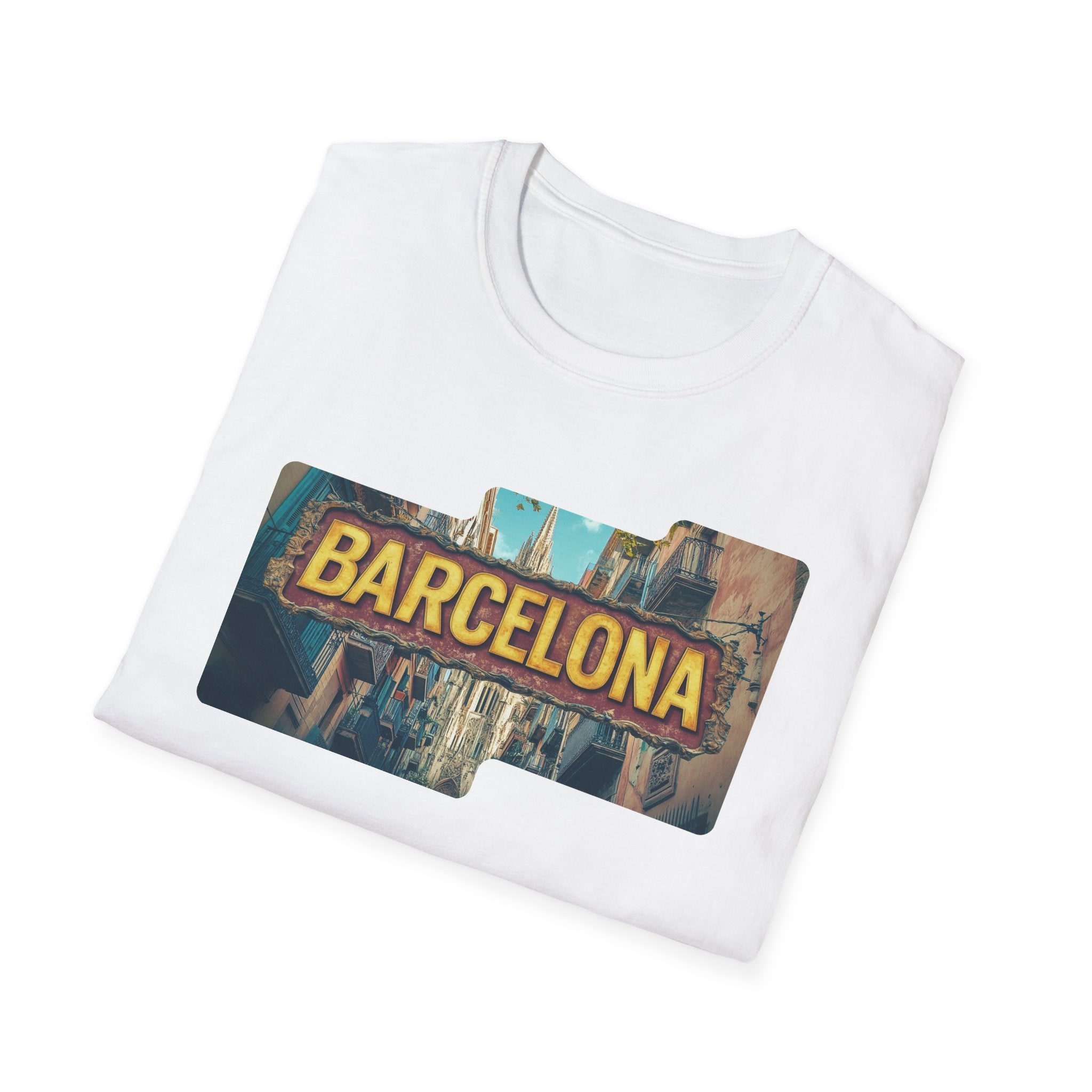Barcelona Cityscape T-Shirt | Vintage Sign Travel Tee