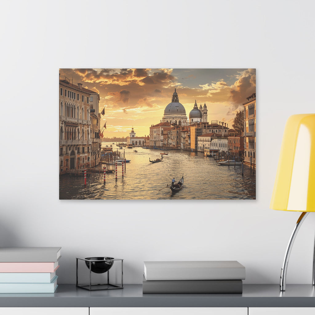 Venice Sunset Canal Canvas Print — Romantic Italian Cityscape Wall Art