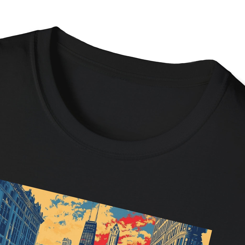 Chicago Cityscape T-Shirt | Vintage Skyline, El Train Poster Style
