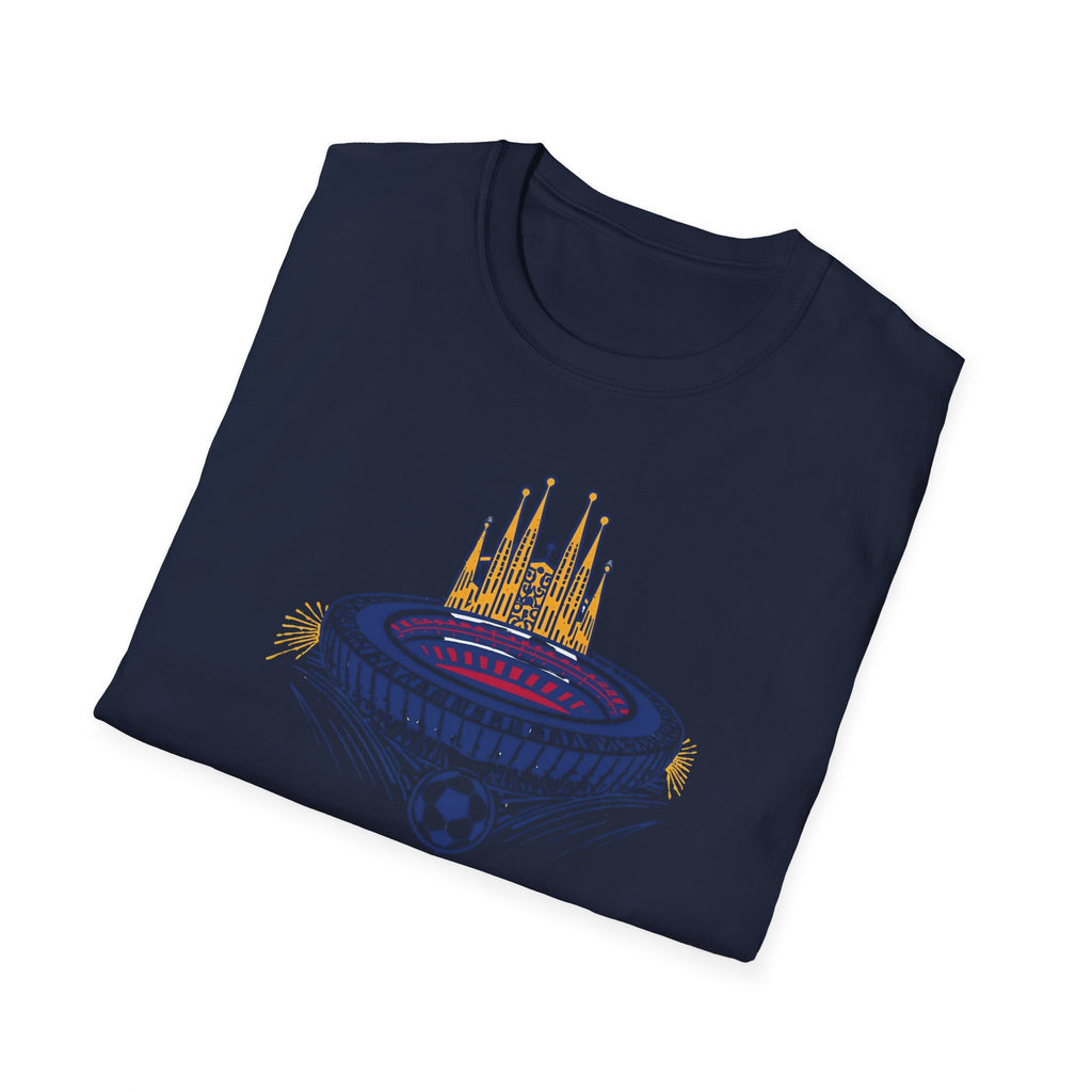 Barcelona Stadium and Sagrada Família Soccer T-Shirt | Football City Design