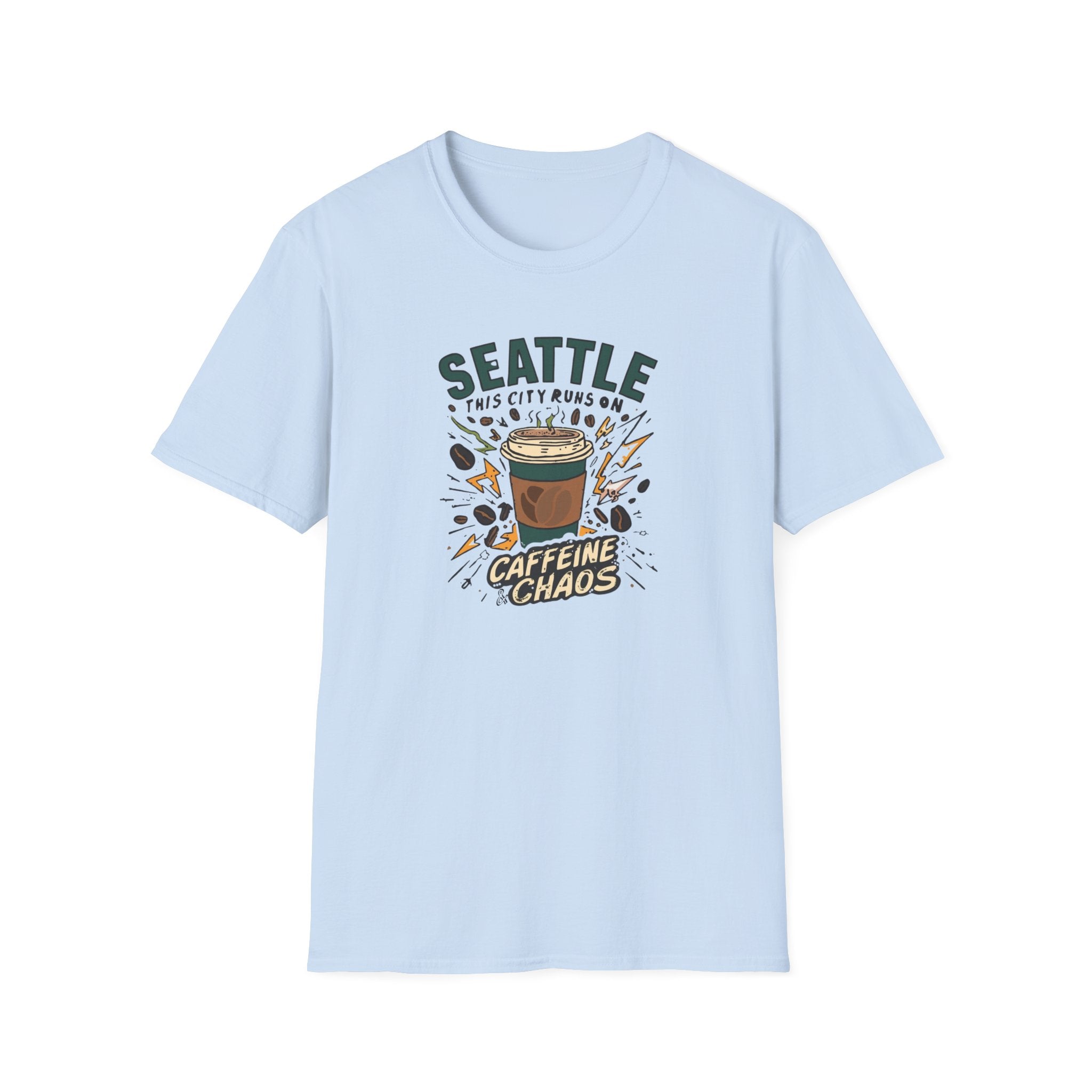 Seattle Caffeine Chaos T-Shirt – This City Runs on Coffee Graphic Tee