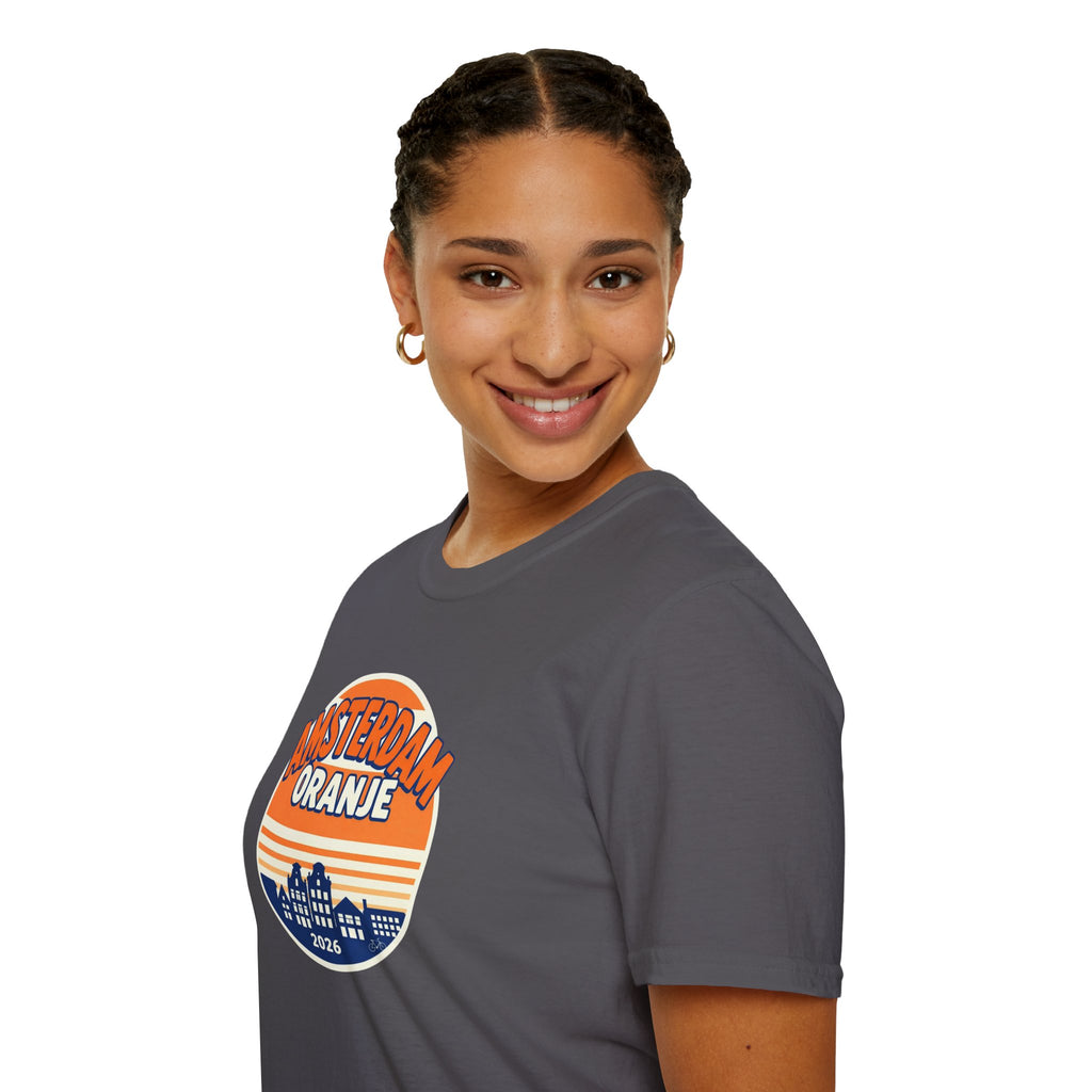 Amsterdam Oranje Vintage Skyline T-Shirt — 2026 Dutch Pride Tee
