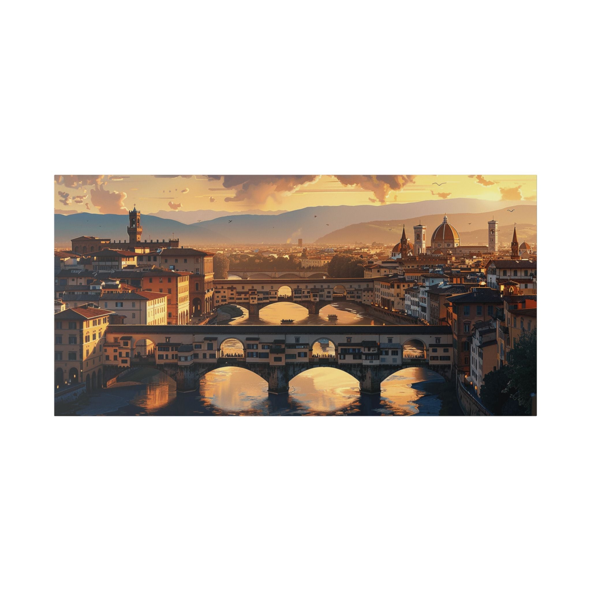 Florence Sunset Canvas Wall Art — Ponte Vecchio Landscape Print