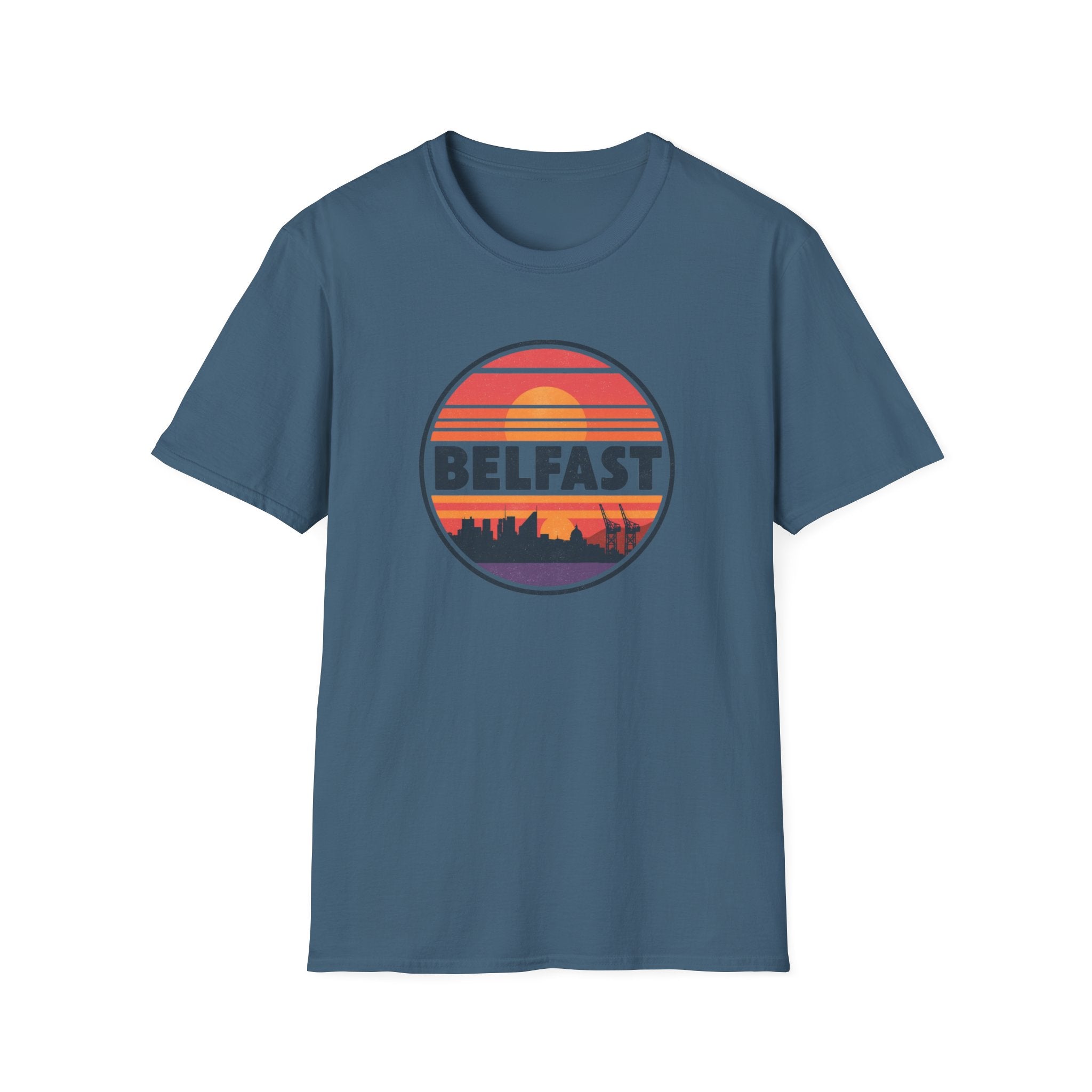 Belfast Sunset T-Shirt — Retro Skyline Graphic Tee