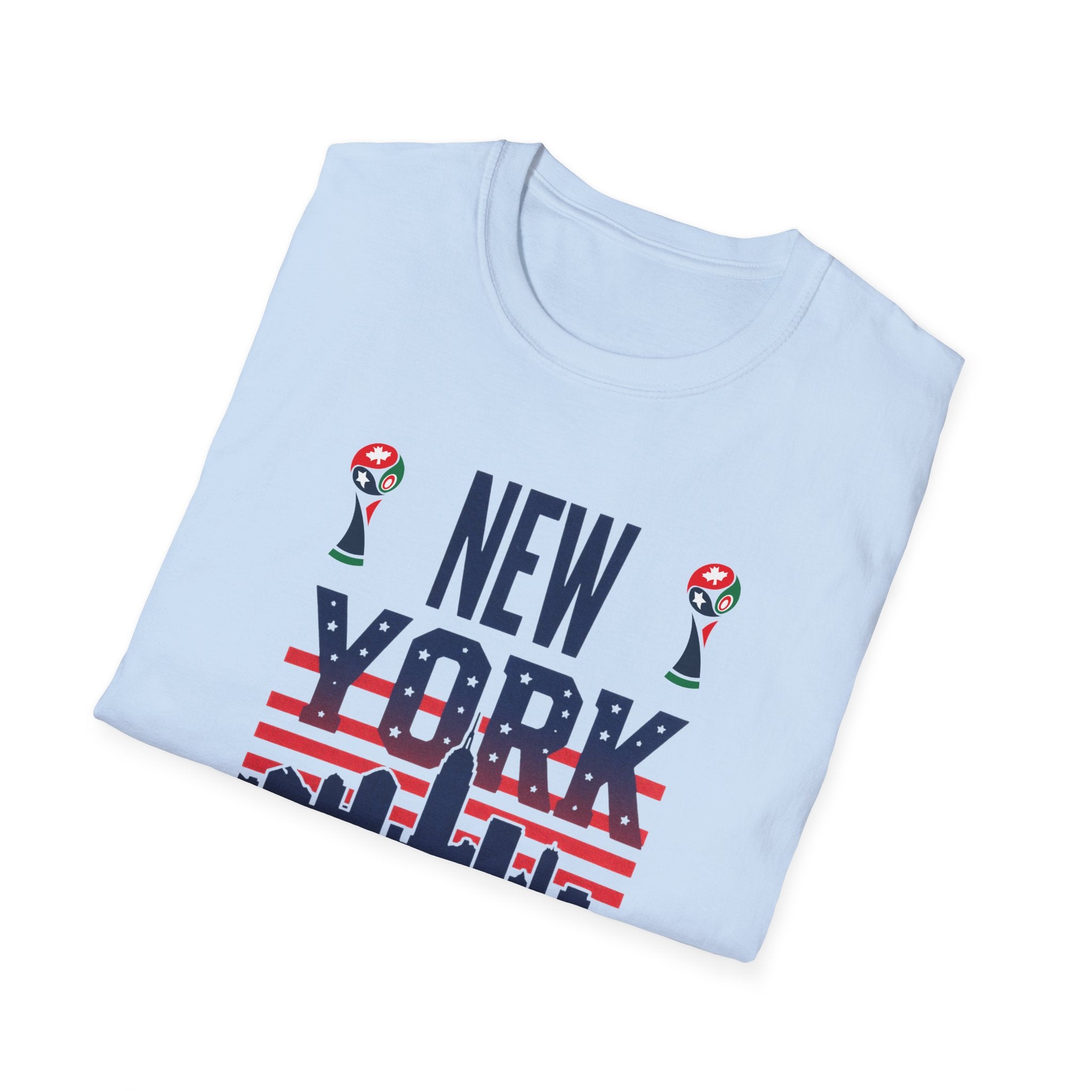 New York USA World Cup 2026 T-Shirt — American Flag Skyline Soccer Tee