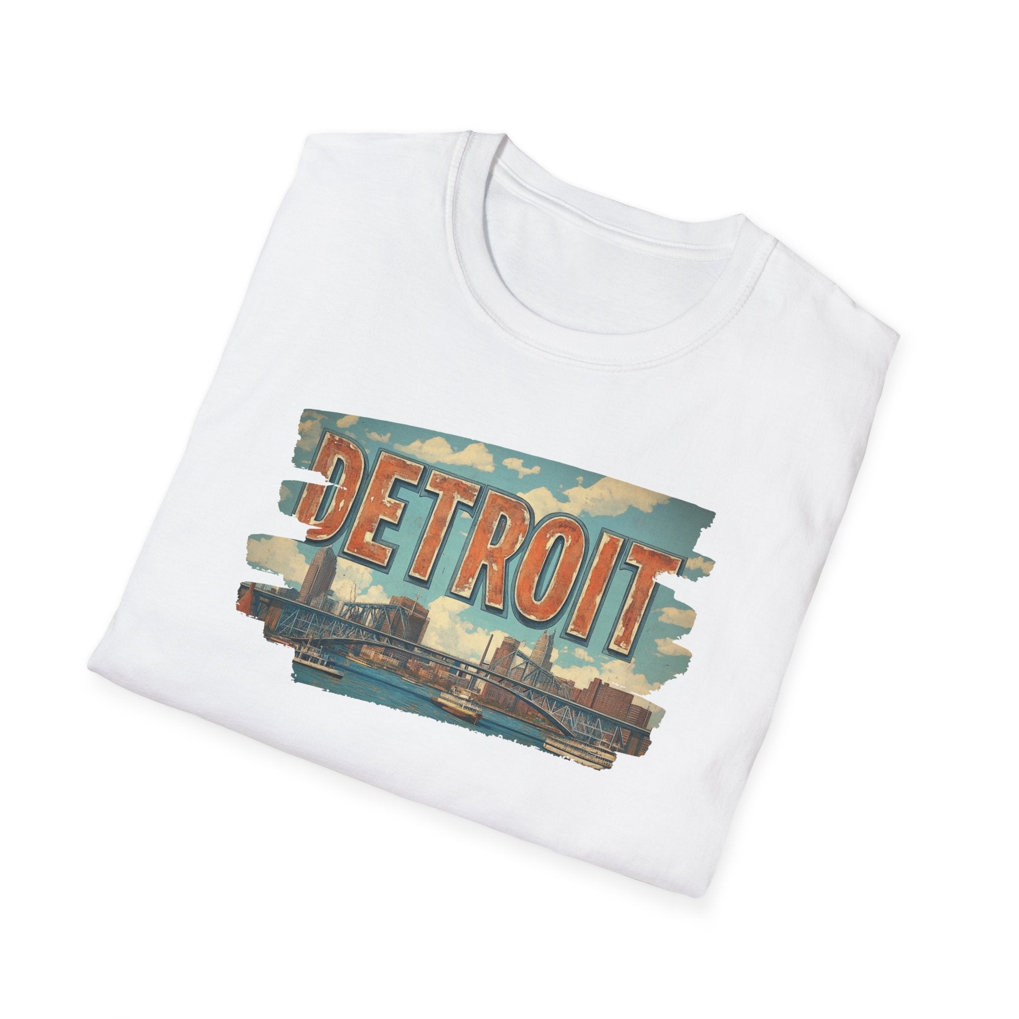 Detroit Skyline Brushstroke T-Shirt | Vintage Motor City Typography