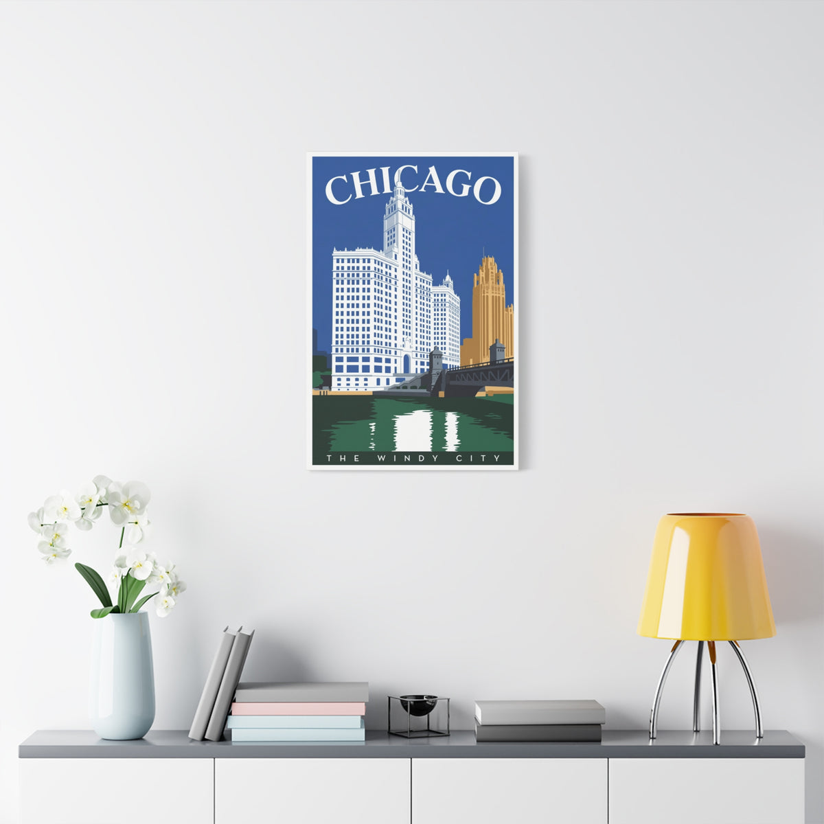 Chicago Skyline Stretched Canvas – The Windy City Retro Travel Art
