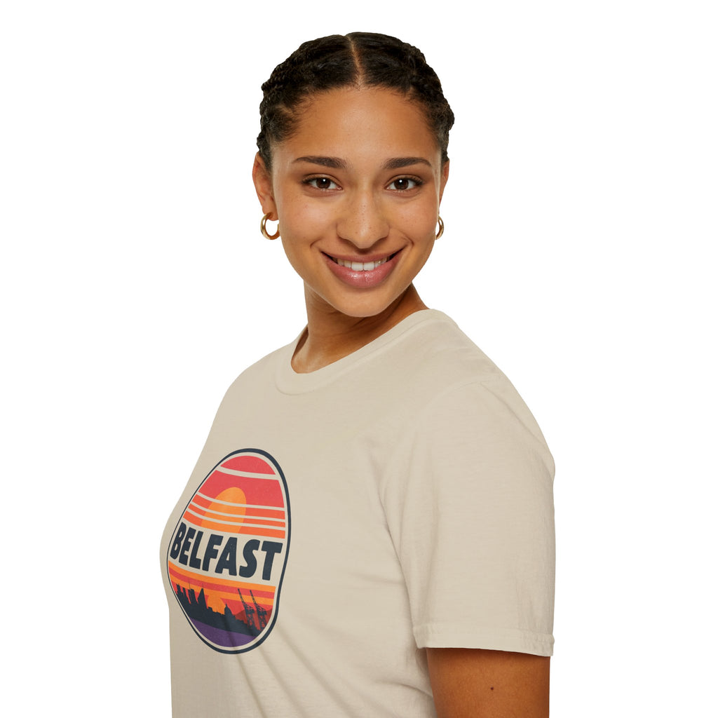 Belfast Sunset T-Shirt — Retro Skyline Graphic Tee