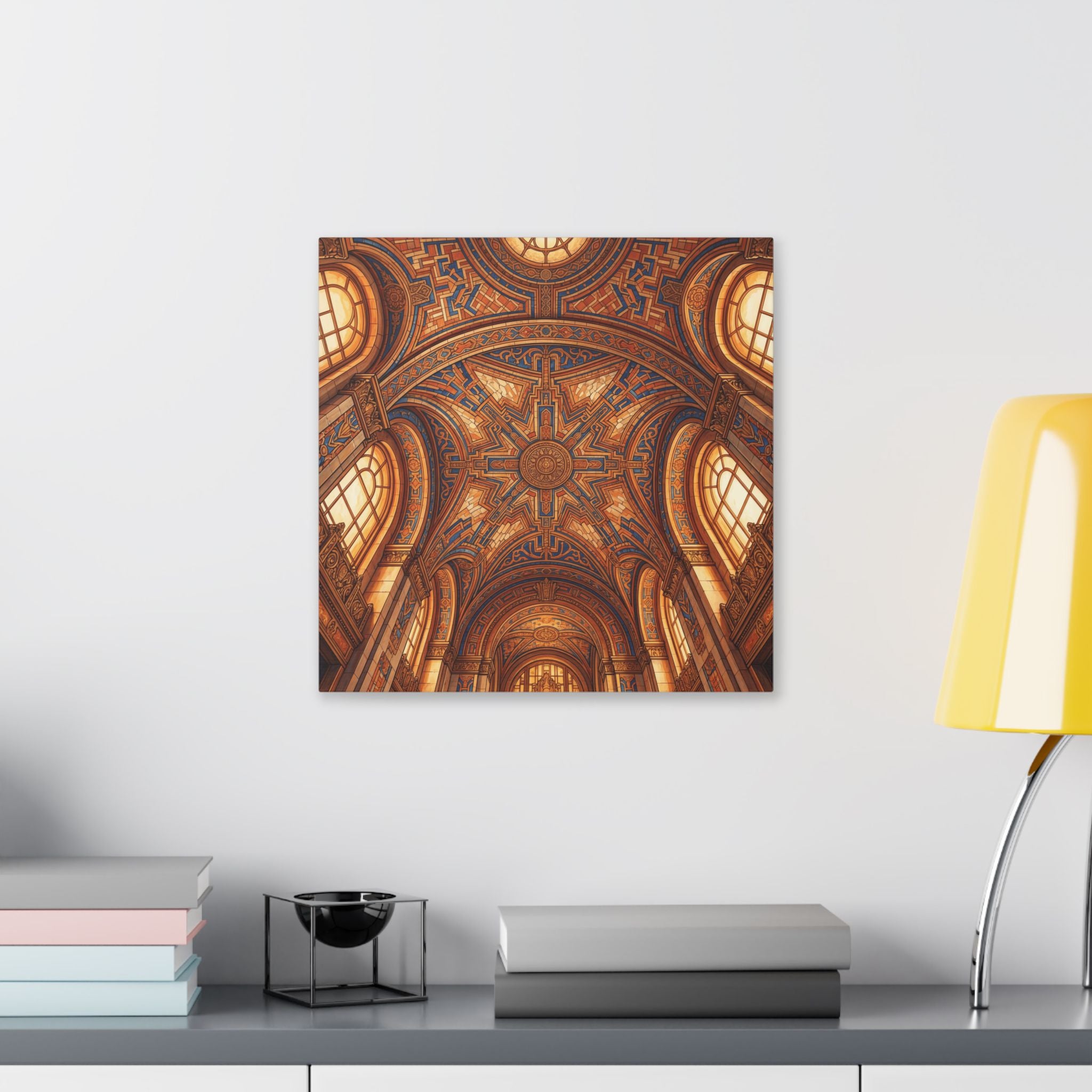 Architectural Ceiling Art Canvas — Ornate Golden Cathedral Interior Print - Detroit