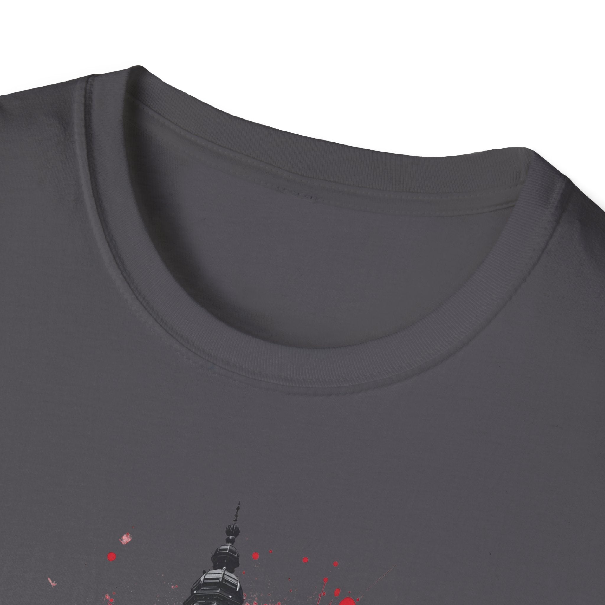 Munich Football Illustration T-Shirt | Soccer Ball, Clock Tower, Red Paint Splatter