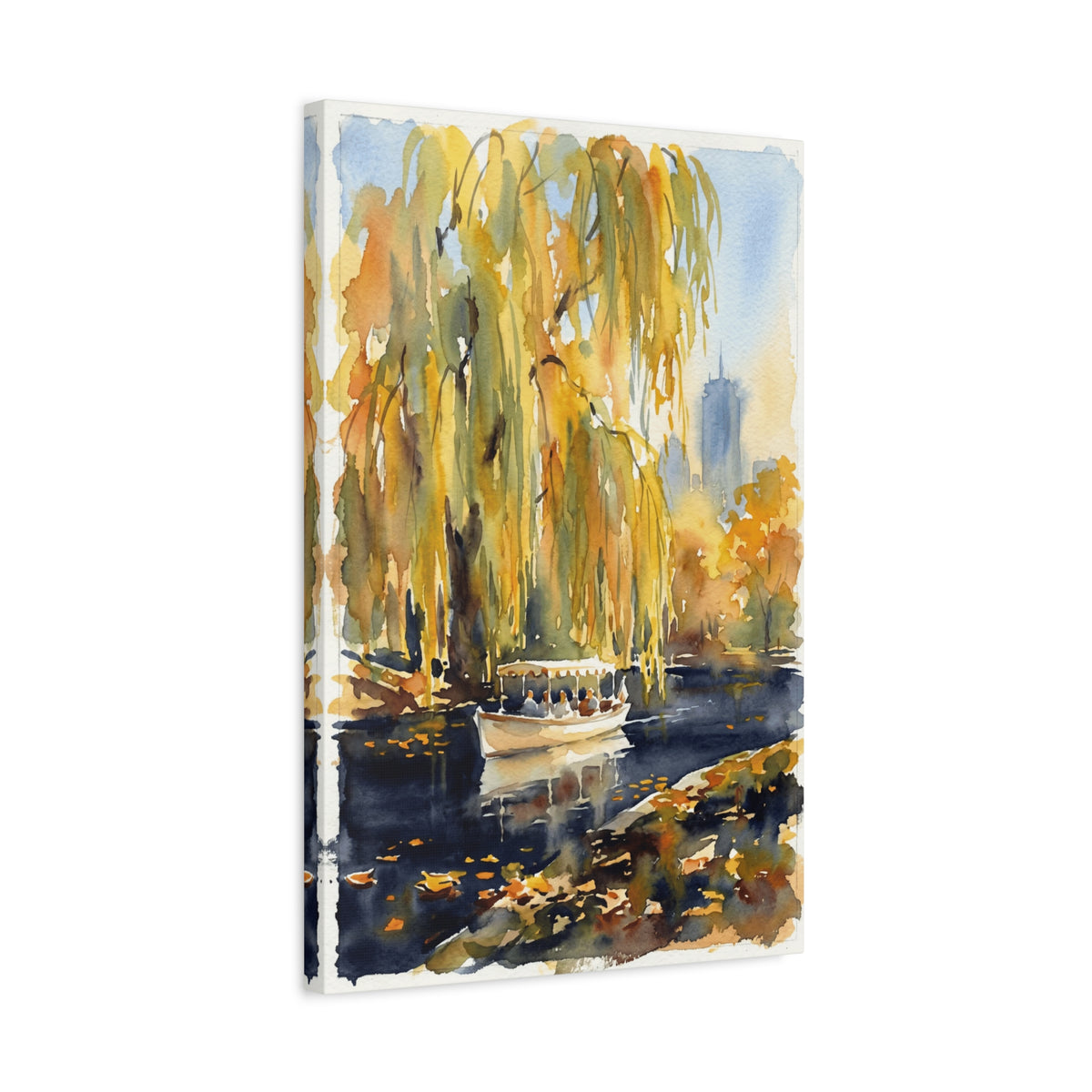 Boston Public Garden - New England - Hancock Tower - Autumn Willow Boat Canvas