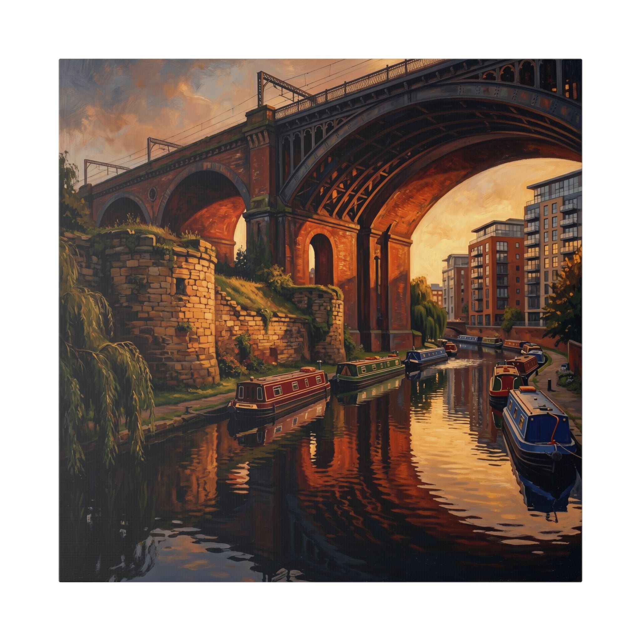 Manchester Castlefield Roman Fort and Victorian Bridge - Bridged Canal Sunset Canvas