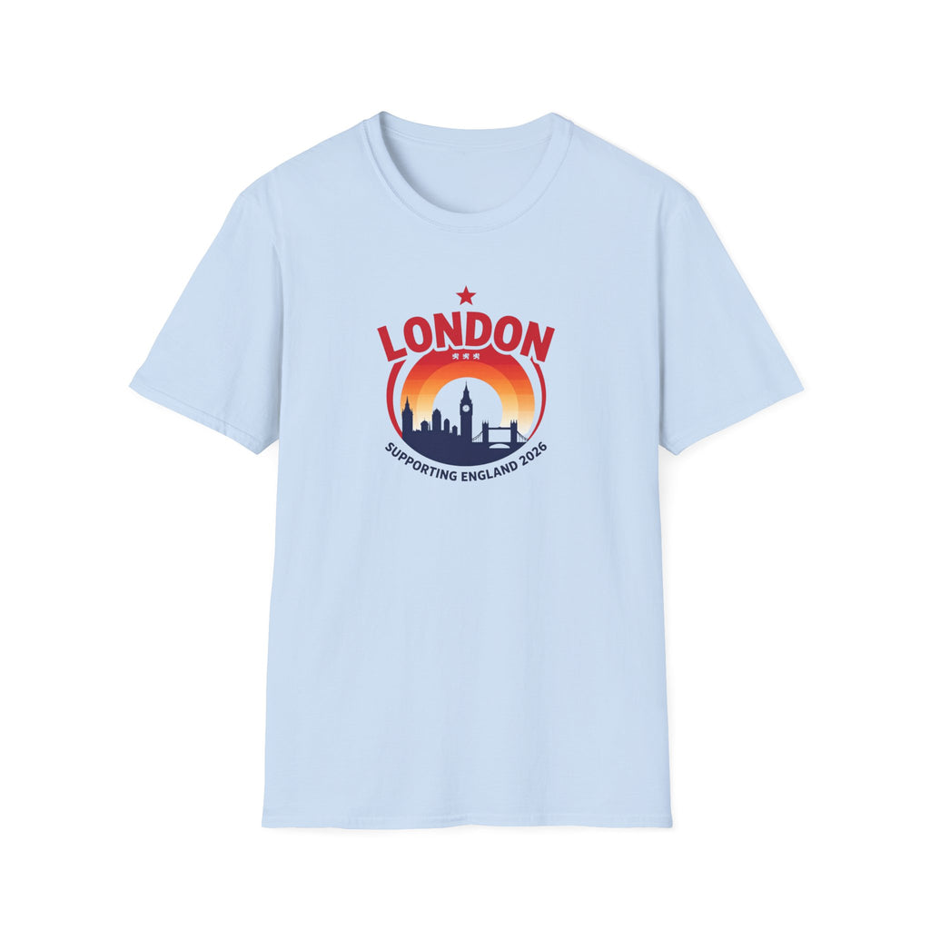 London Skyline World Cup 3 Lions T-Shirt — Supporting England 2026 Sunset Graphic